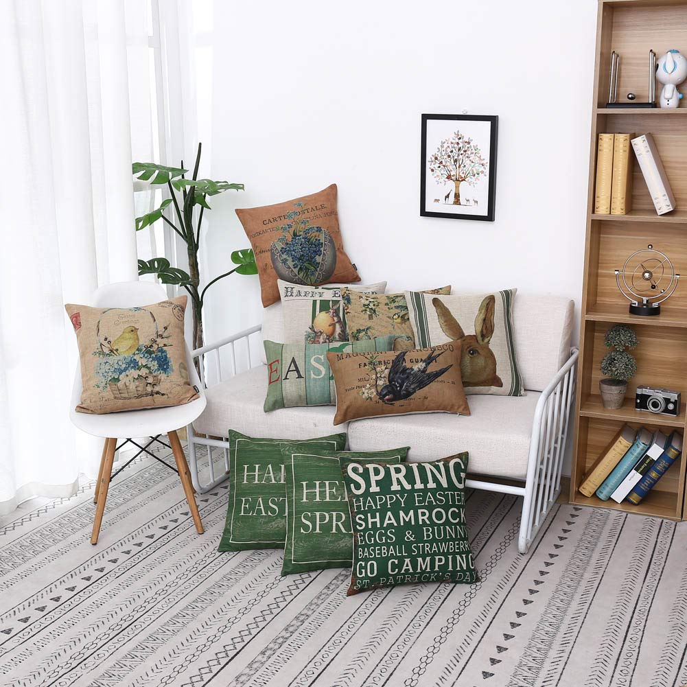 TRENDIN Rustic Spring Pillow Cover 18x18 Inch - 100% Cotton Linen Blend Decorative Throw Pillow Case for Sofa, Bed & Home Decor (PL420TR) - Perfect for Farmhouse, Boho & Living Room Styling