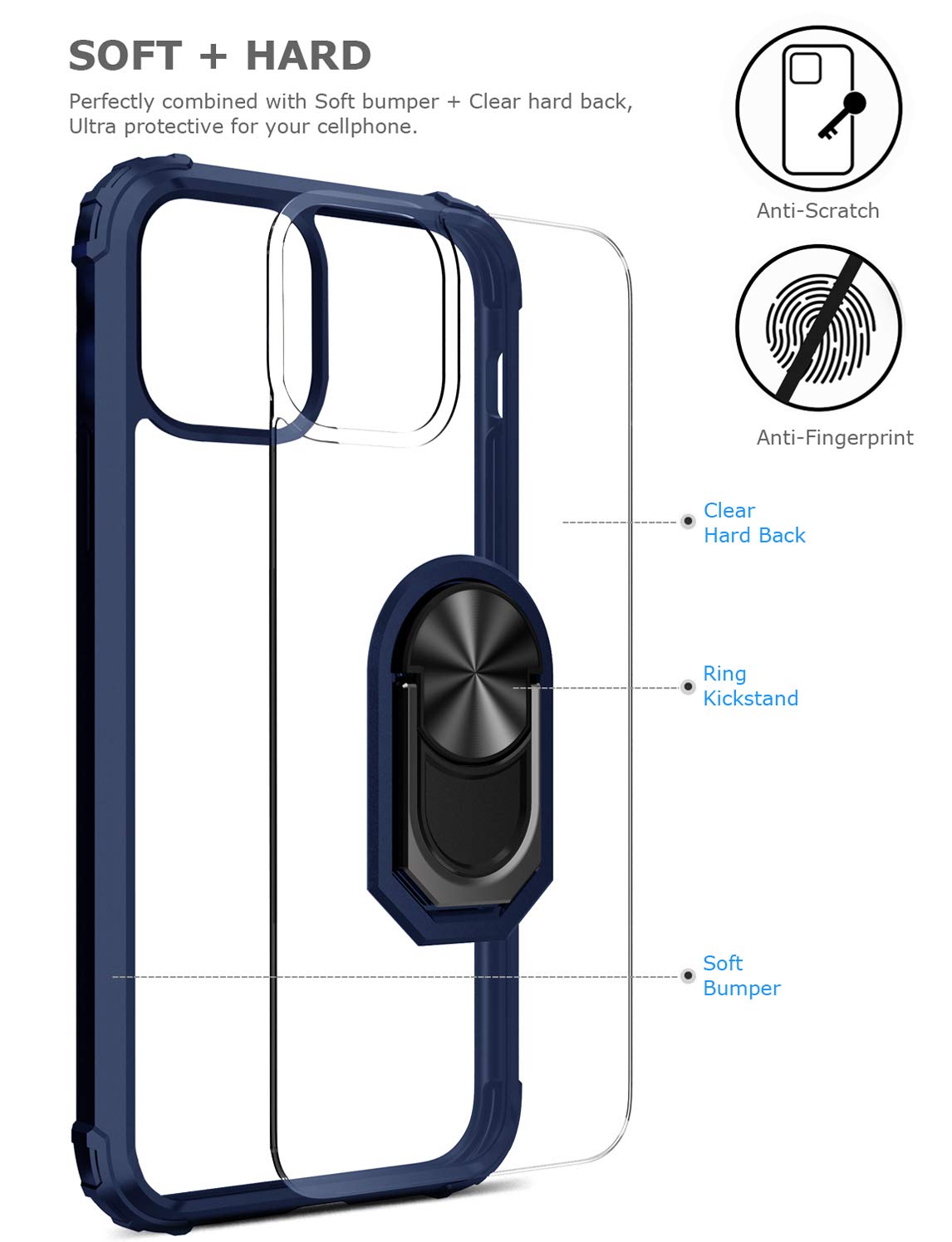 iPhone 12 Pro Max Kickstand Case (2020) - Slim Clear Protective Cover with Magnetic Car Mount for Secure Hands-Free Use