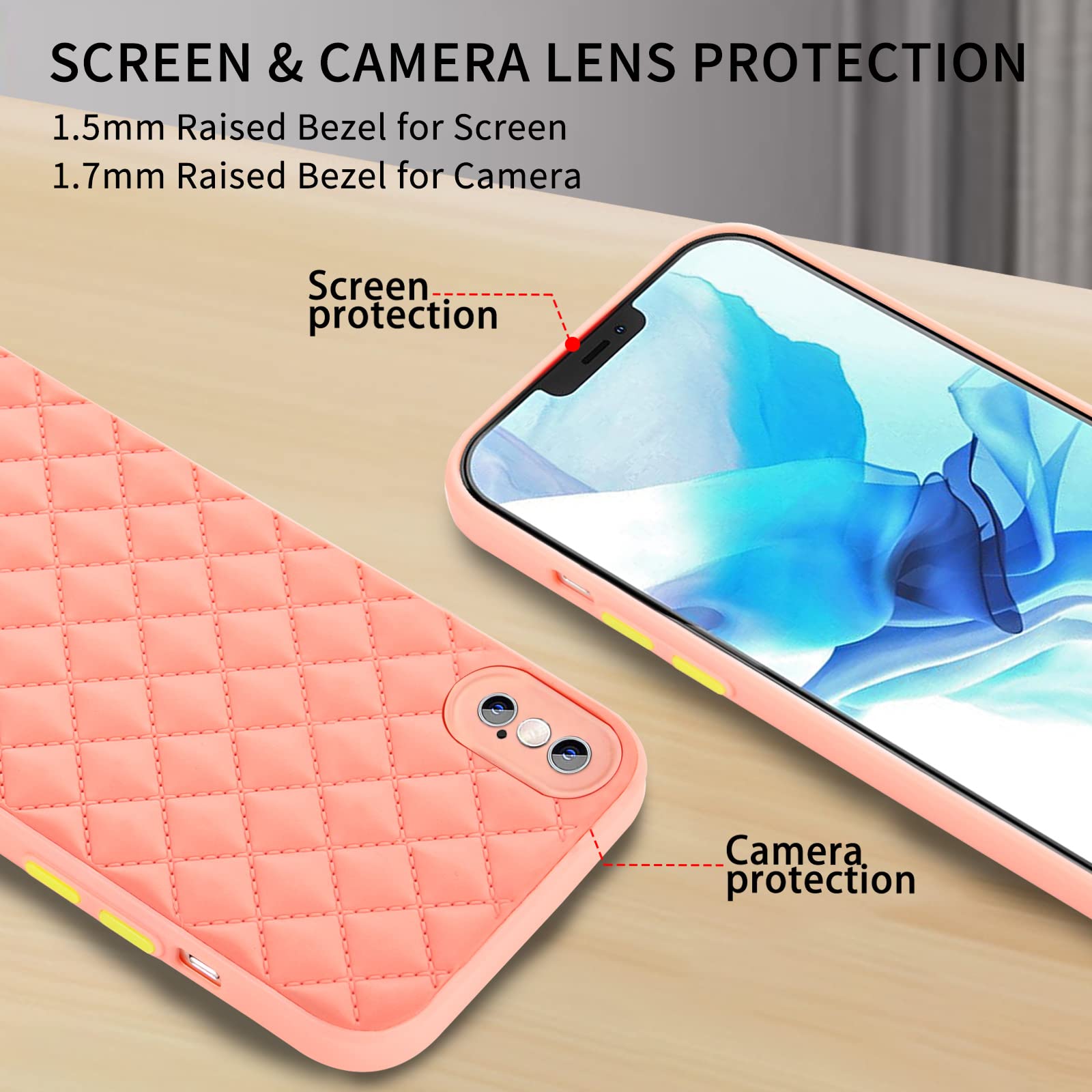 Premium iPhone Xs Max Case with Screen Protector - Slim PU Leather 3D Diamond Grid Protective Cover for Women (6.5 Inch, Rose Gold) | Shockproof Drop Protection for Daily Use, Work & Travel