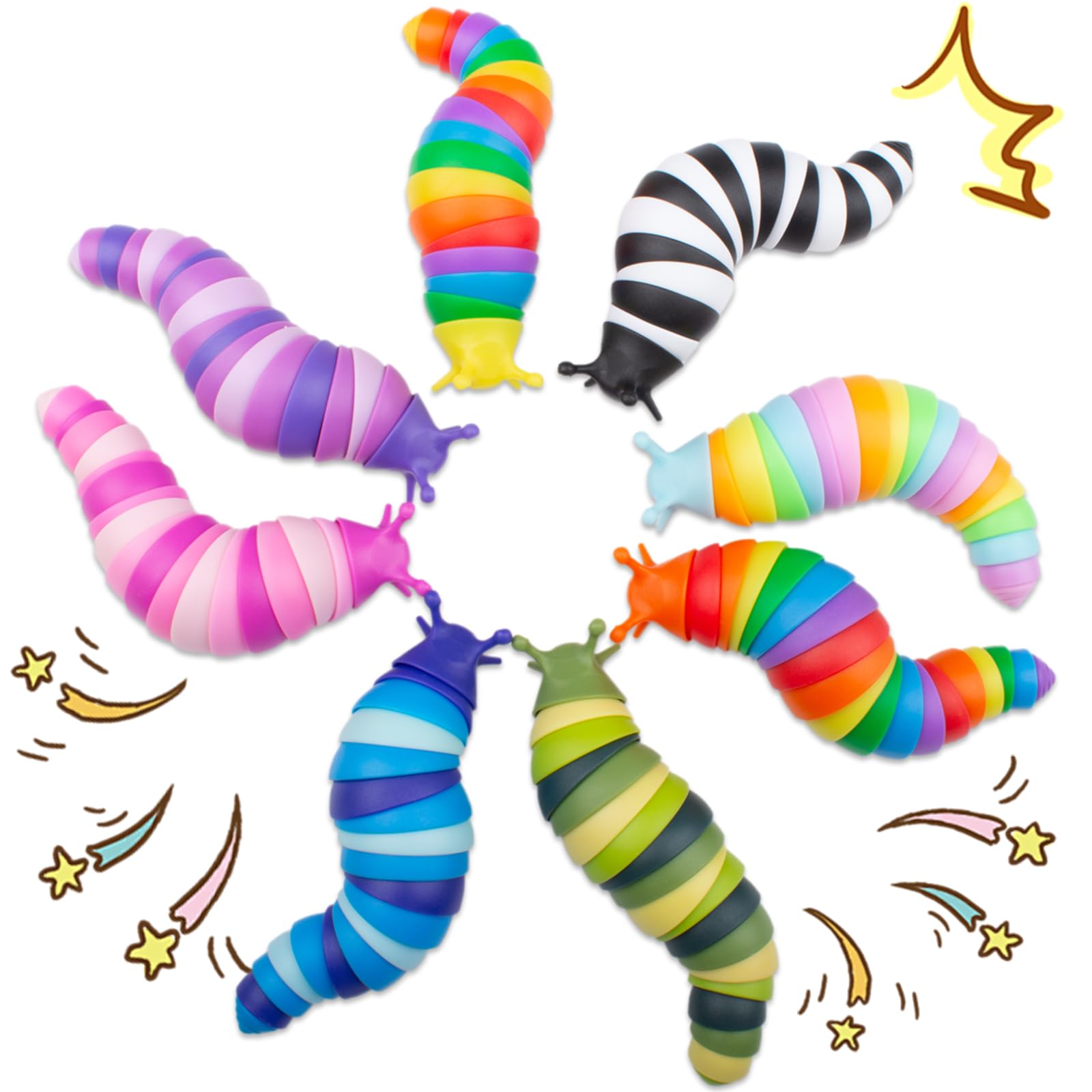 Cevioce 8 PCS Fidget Sensory Toys for Adults & Kids - Stress Relief Slug Toys for Anxiety, ADHD, Autism - Party Favors, Easter Basket Stuffers - Perfect Gifts for Boys & Girls (Ages 3-4) - Great for Classrooms, Travel, and Relaxation