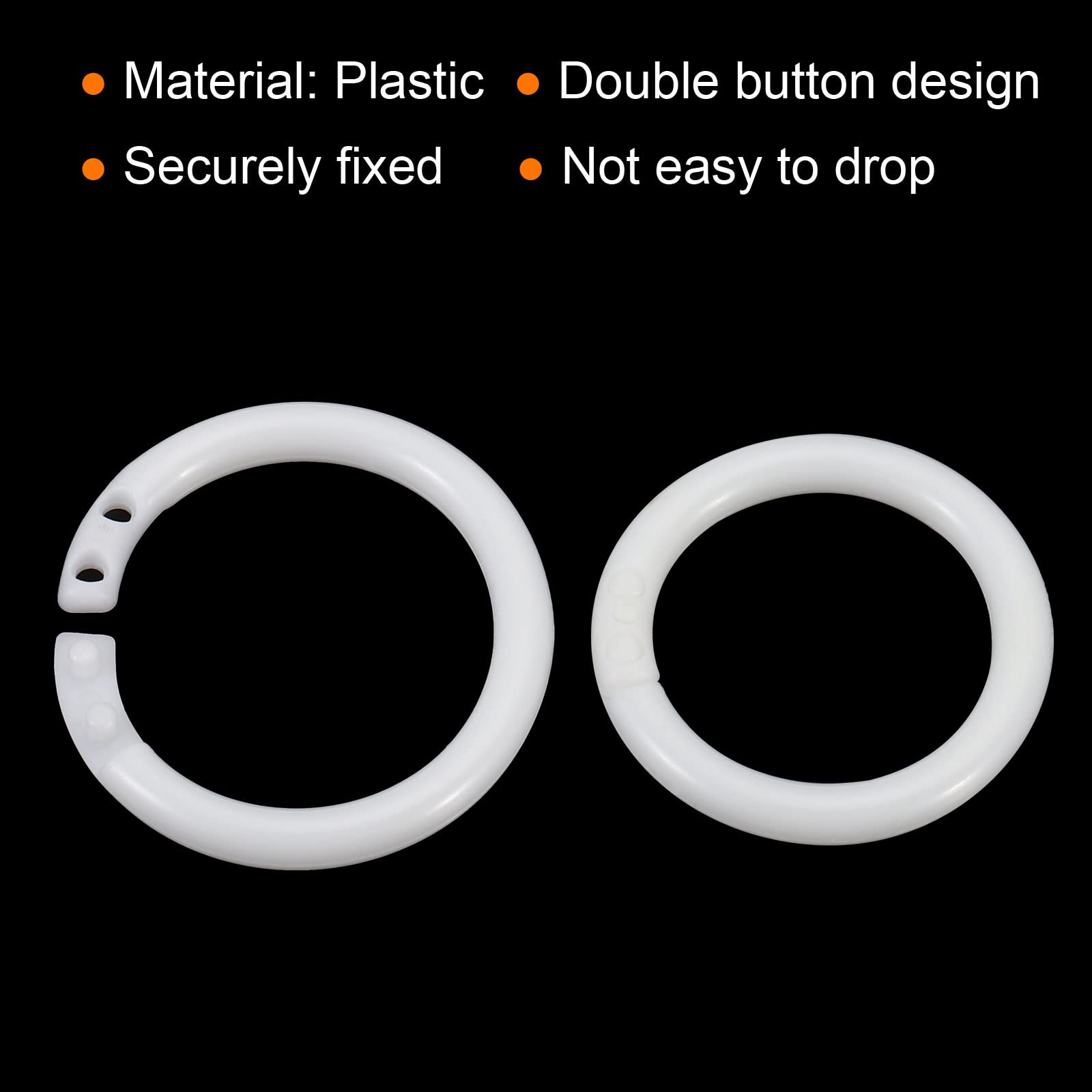 50 Pack White Plastic Loose Leaf Binder Rings 1.6