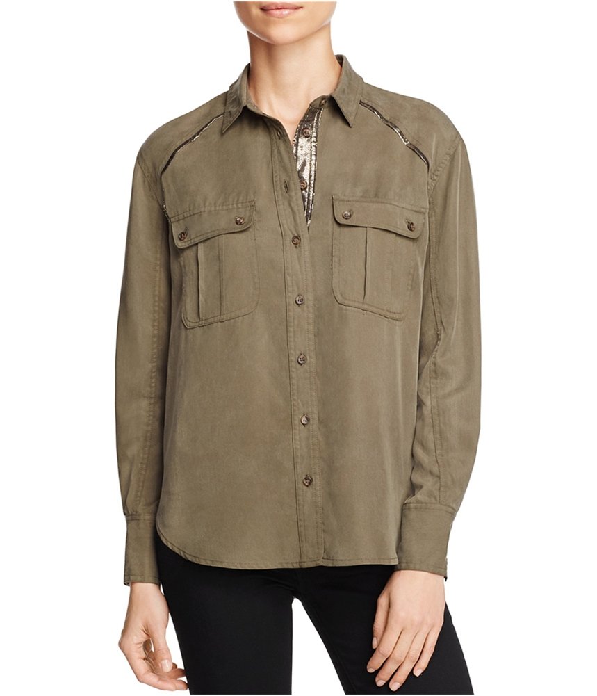 Free People Women's Off Campus Button Down Shirt - Moss Green Size Small | Casual & Boho Style for Everyday Wear, Layering & Office Outfits