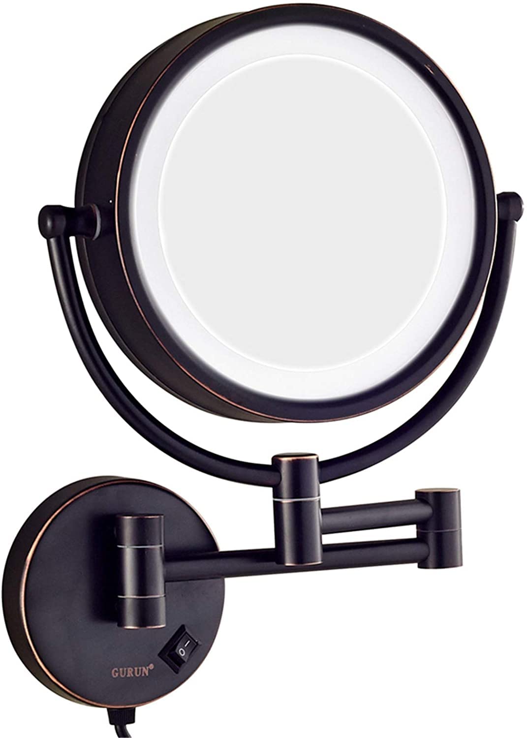 8 Inch LED Makeup Mirror with Lights - 3X Magnification, 360° Swivel & Extendable Wall Mount, Double Sided Brass Vanity Mirror for Bathroom & Dressing Room - Perfect for Makeup Application, Skincare Routine & Grooming (Black)