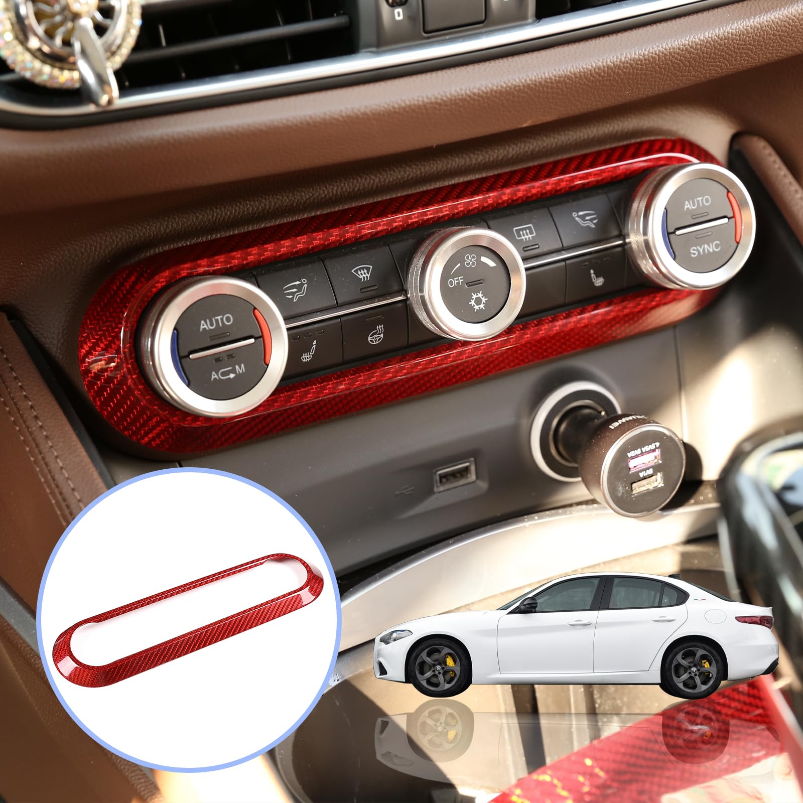 Carbon Fiber Center Console AC Control Frame Trim for Alfa Romeo Giulia & Stelvio 2017-2020 - Upgrade Interior Accessories | Perfect for Car Enthusiasts & Customization Projects