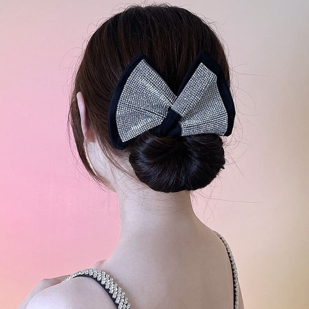 2 Pack Deft Crystal Diamond Hair Bun Maker - Reusable Donut Bun Wraps & Elastic Hair Bands for Women & Girls | Perfect for Updos, Ponytails & Everyday Hairstyles