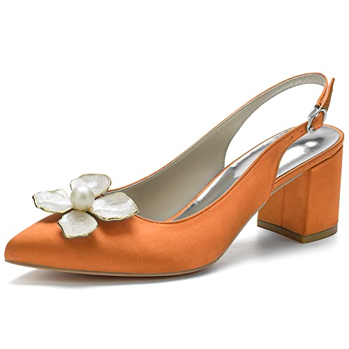 Elegant Women's Pointed Toe Wedding Heels - Chunky Block Slingback Bridesmaid & Office Shoes for Weddings, Parties & Evening Events - Ivory Court Shoes for Bride, Bridal Party & Formal Occasions