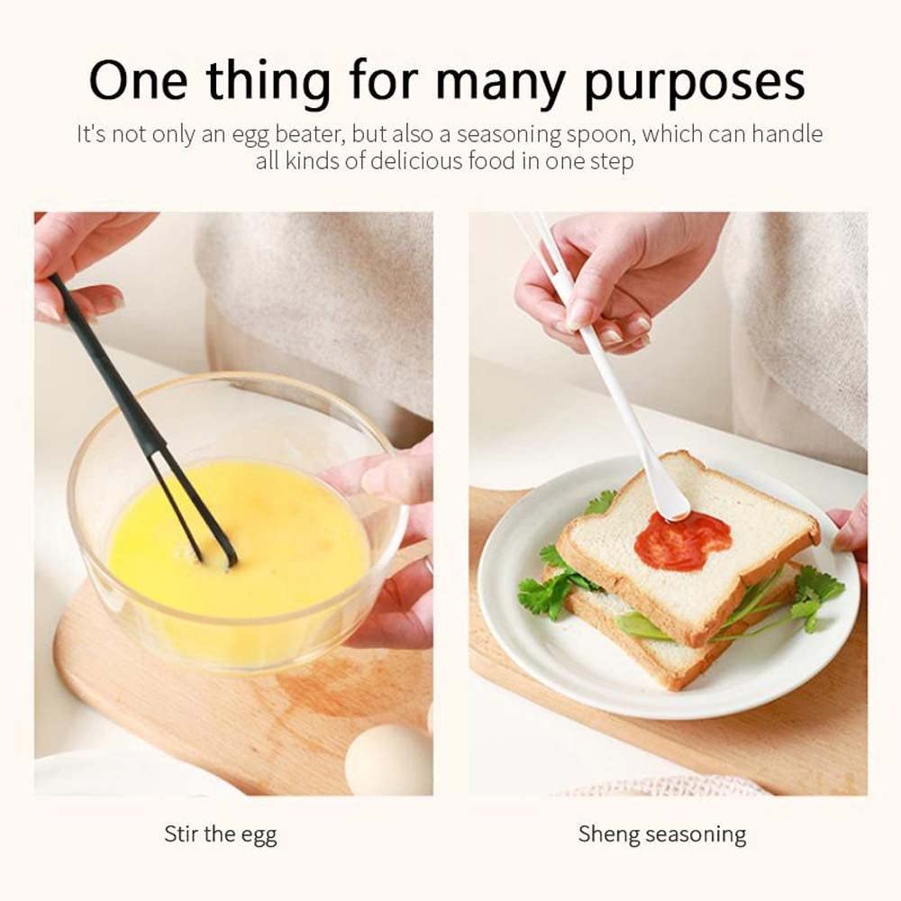 Mini Plastic Whisks with Long Handle - Double Head Egg Beater & Seasoning Spoon - 8.66 Inch Kitchen Gadget for Mixing, Beating, Cooking & Stirring (Black, YB123) - Perfect for Baking, Whisking Eggs, Making Sauces & DIY Crafts