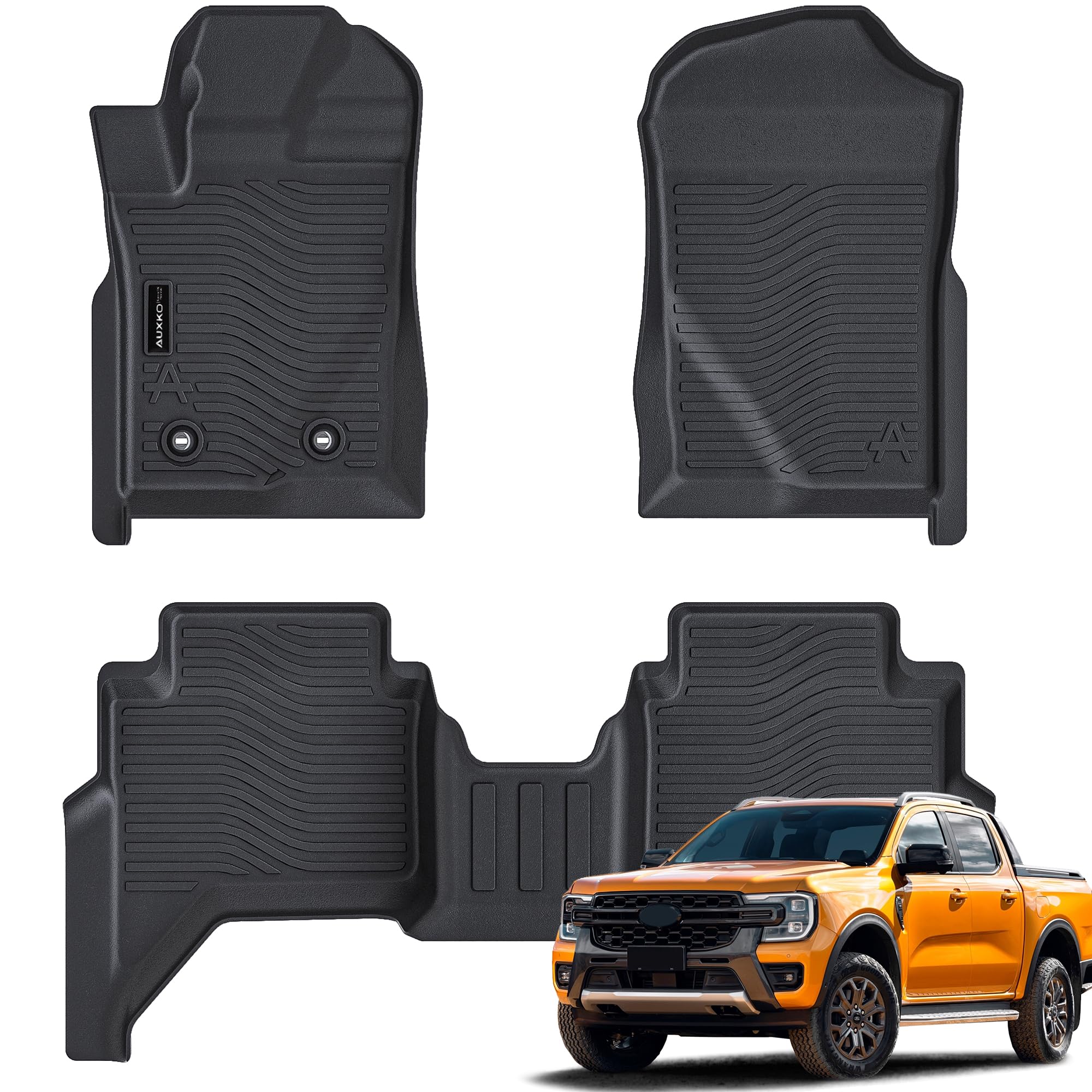**Auxko All-Weather Floor Mats for Ford Ranger SuperCrew 2024-2025 | TPE Rubber Liners Set | Anti-Slip, Odorless & Durable | Perfect for Off-Road, Daily Commute & All-Season Protection**