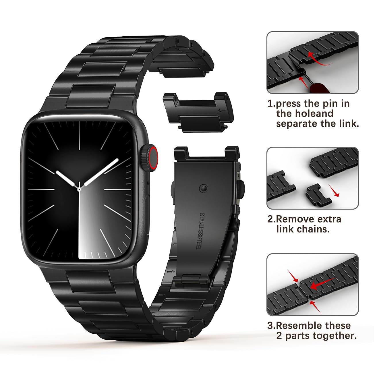 Stainless Steel Apple Watch Band Compatible with Series 9/8/7/6/5/4/3/2/1/SE/SE2 - 38mm 40mm 41mm Metal Watch Strap for Women & Men - Perfect for Business, Office and Formal Occasions