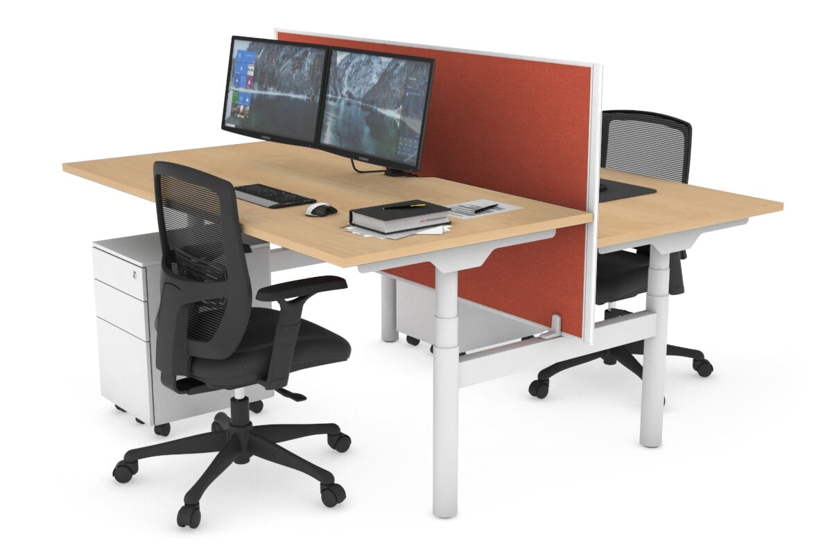 Flexi Premium Height Adjustable 2-Person H Bench Workstation - White Frame [1400L x 800W with Cable Management] - Ideal for Office, Home Workspace & Collaborative Environments