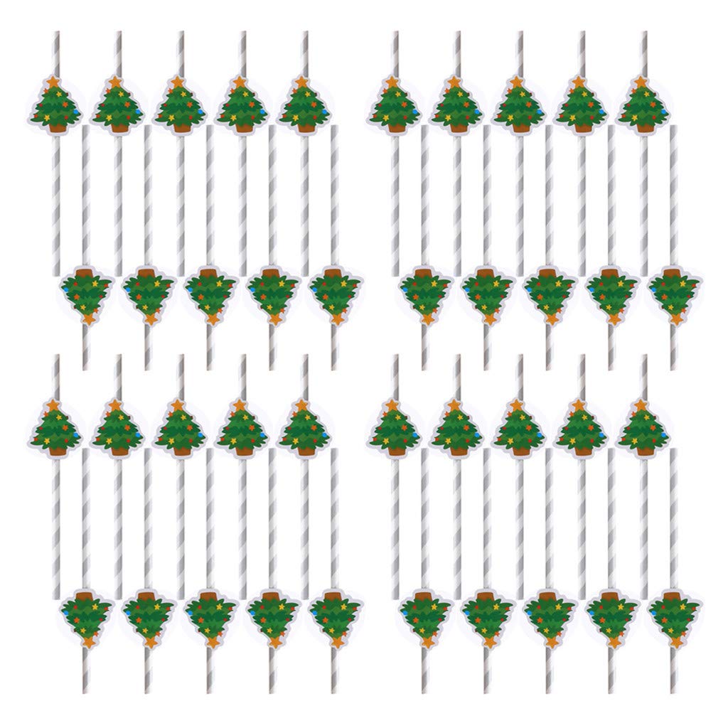 Eco-Friendly 40 PCS Flexible Striped Drinking Straws | Biodegradable Disposable Christmas Party Straws | Holiday Cocktail & Home Bar Decorations | Perfect for Christmas Celebrations, Birthday Parties & Summer Drinks