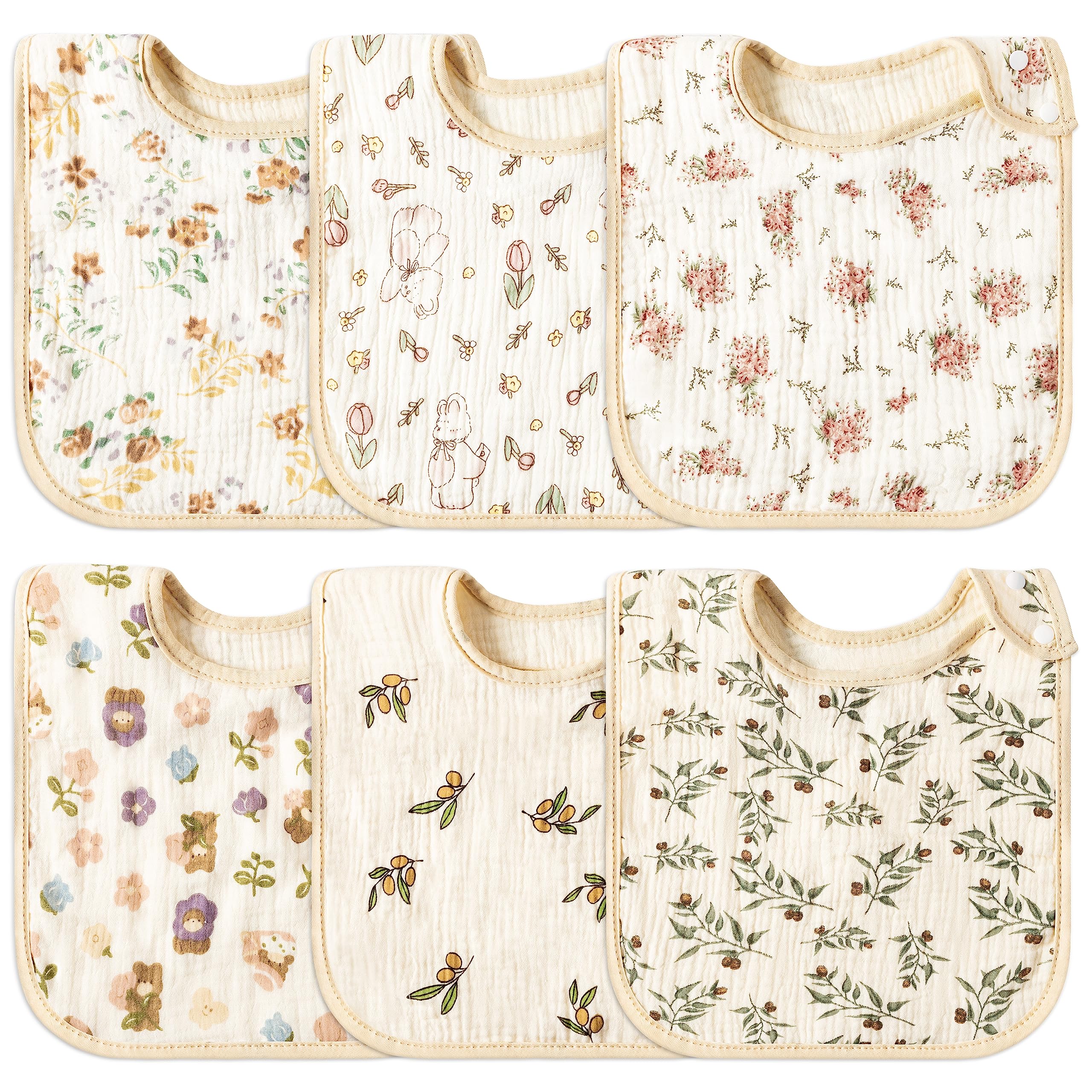 Zainpe 6-Pack Soft & Absorbent Muslin Cotton Baby Bibs - Drool Proof Burp Cloths for Newborns, Infants & Toddlers - Perfect for Feeding, Teething & Messy Playtime