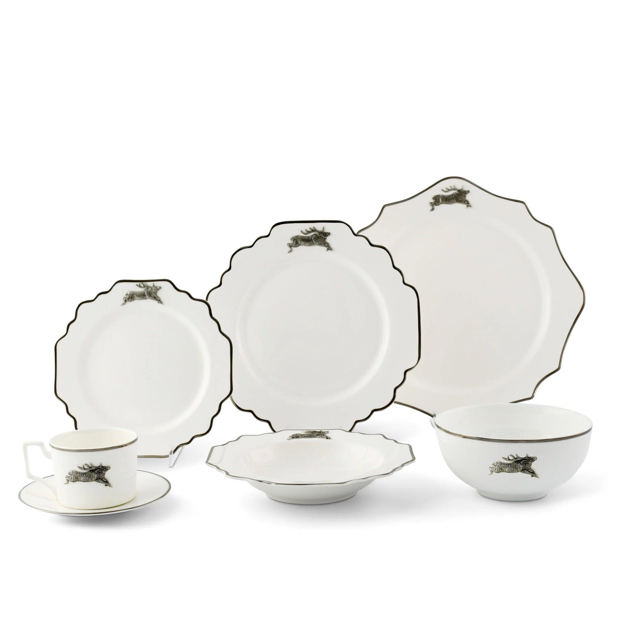 Premium Leaping Elk Bone China Dinnerware Set - Elegant Porcelain Plates, Bowls & Cups - Perfect for Fine Dining, Weddings & Special Occasions
