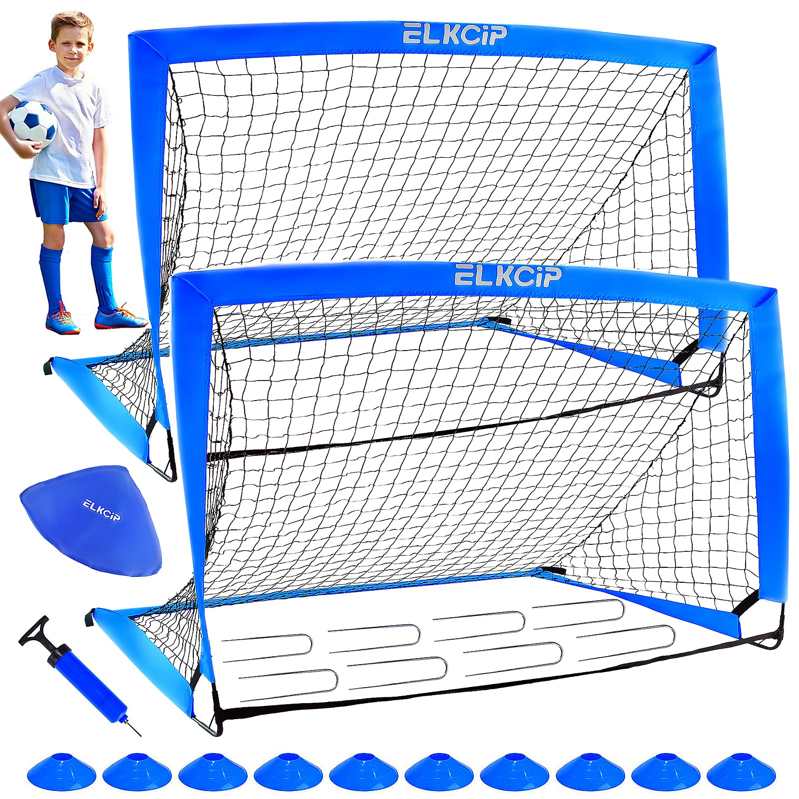 Portable Kids Soccer Goals Set of 2 - 6x4 ft & 4x3 ft Pop Up Soccer Nets for Backyard Training | Youth & Toddler Outdoor Sports Equipment | Perfect for Backyard Practice, Team Drills, and Family Games