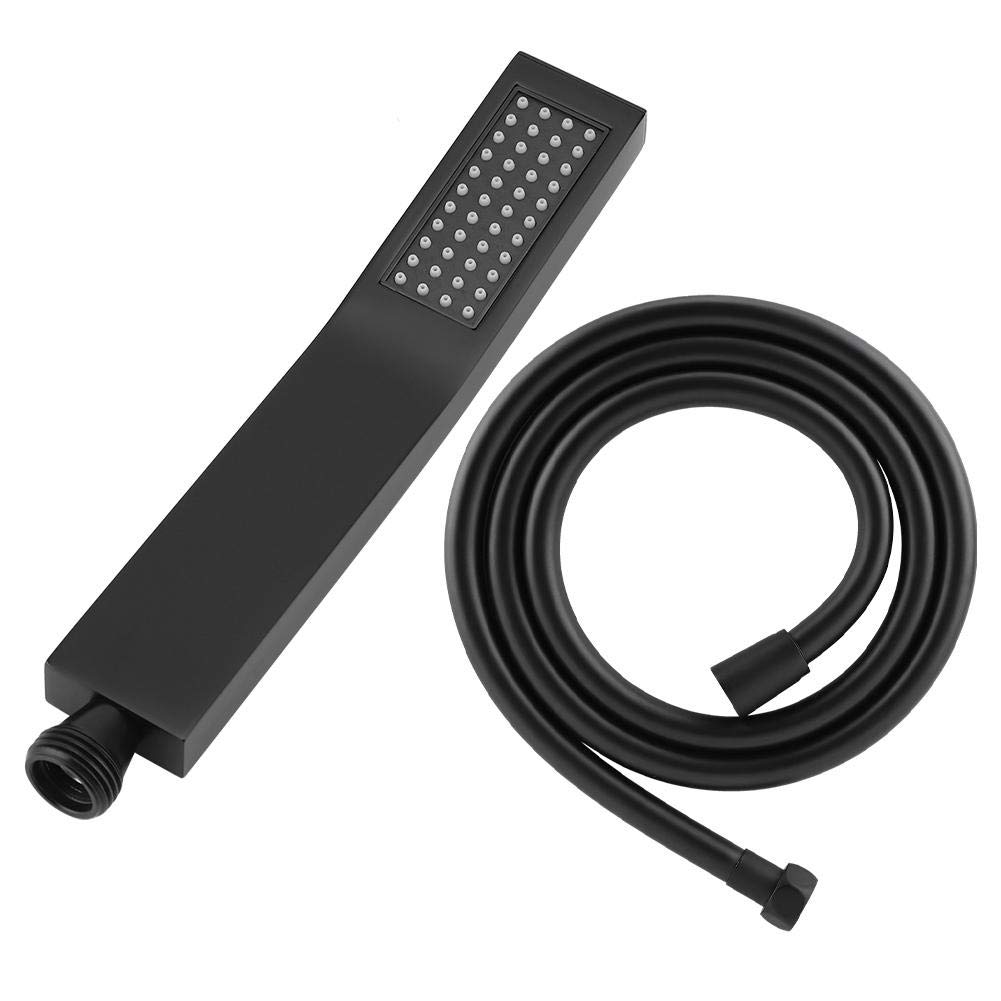 CHICIRIS Matte Black Brass Square Handheld Shower Head - High Pressure Shower Spray with PVC Hose | Water Saving Bathroom Showerhead for Relaxing Spa-Like Experience