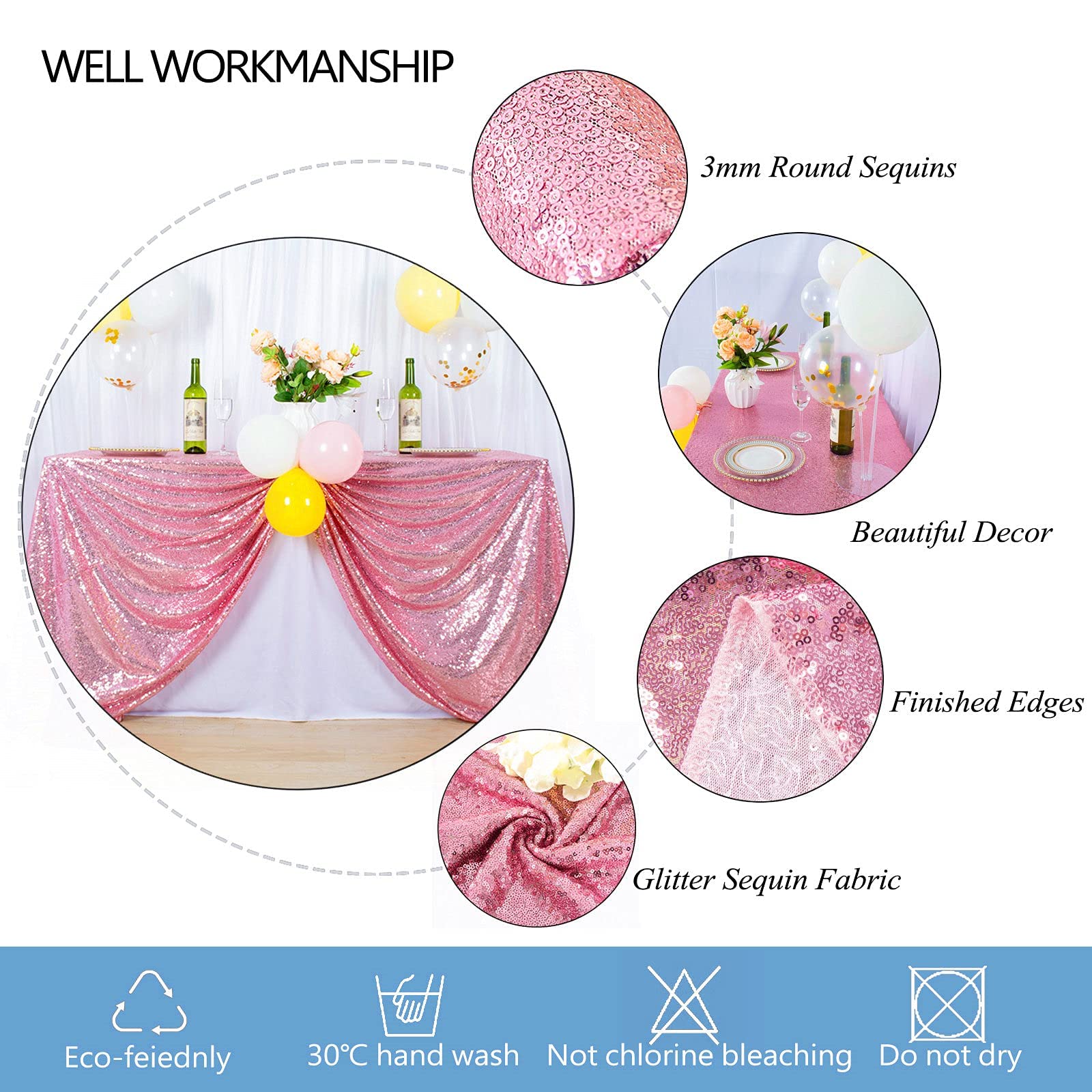 DUOBAO 50x50 Inch Sequin Tablecloth Square - Pink Gold Shimmer Wedding Table Cover, Linen Table Cloth Overlay for Birthday Party, Anniversary, Bridal Shower Decorations | Elegant Dining & Event Table Setting
