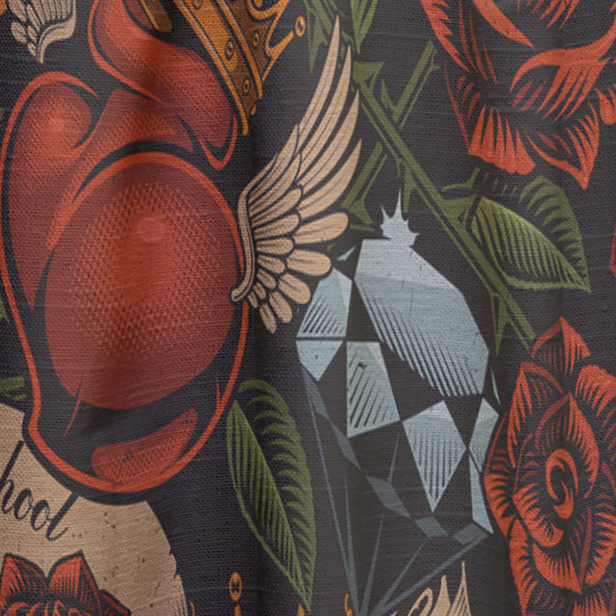DesignQ Thermal Insulated Blackout Curtains - Old School Tattoo Pattern Single Panel 52x90 - Bedroom & Living Room Window Drapes for Home Decor, Noise Reduction & Light Blocking