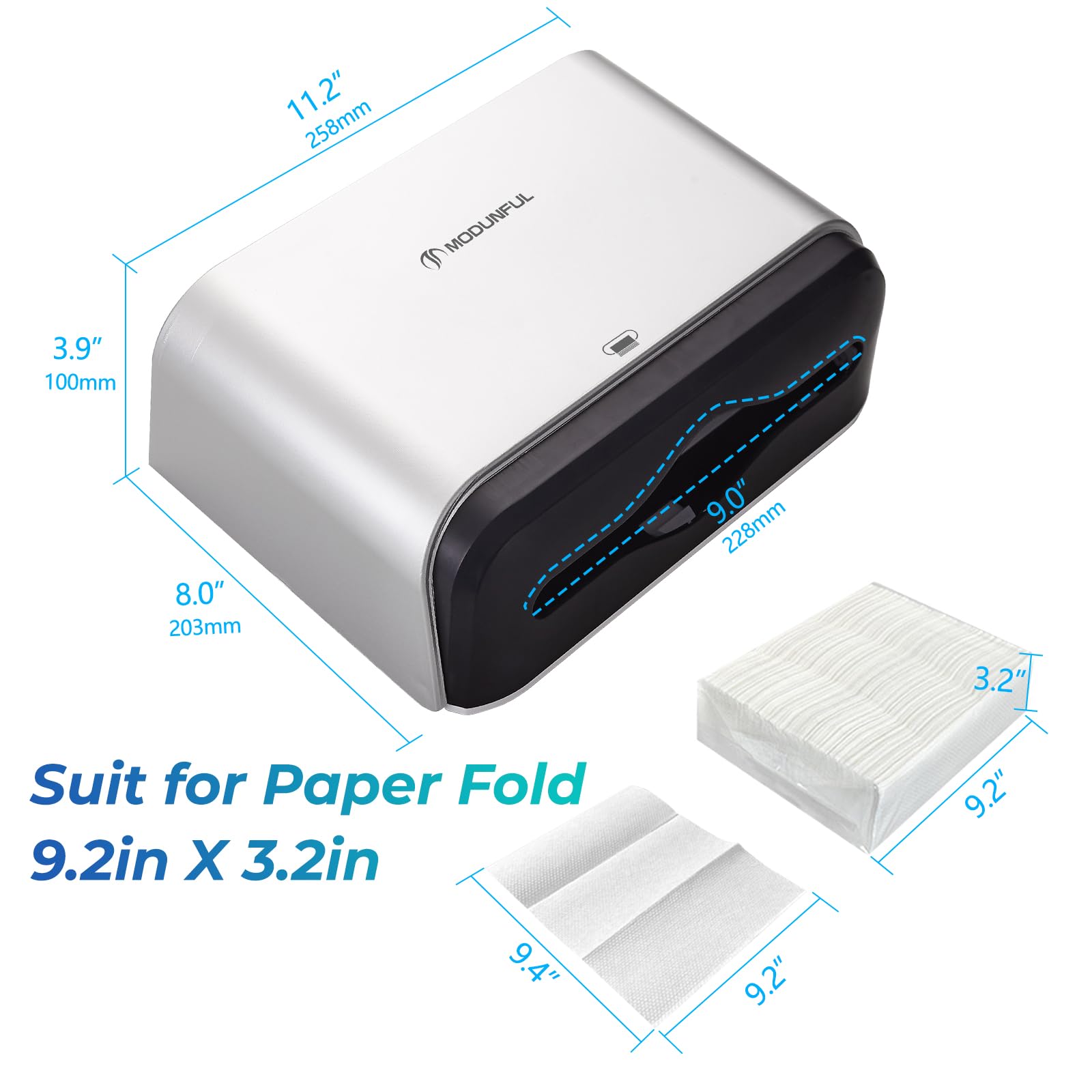 Premium Paper Towel Dispenser for Bathroom & Kitchen - Wall Mount, No-Hole Installation, Fits Multifold/Trifold/C-Fold Towels - Ideal for Homes, Offices & Restaurants