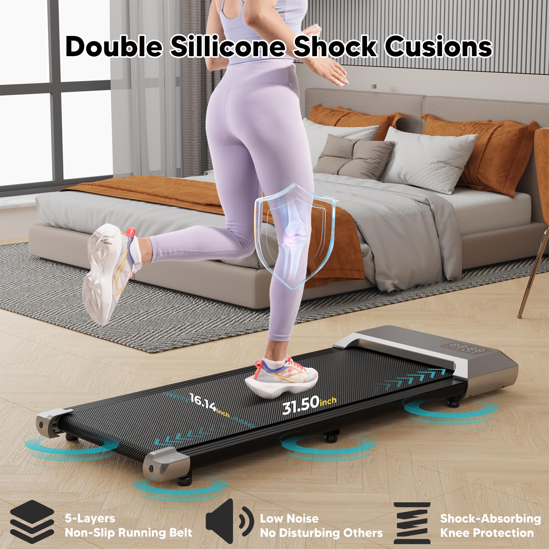DeerRun 2-in-1 Under Desk Treadmill - 2.2HP Quiet Walking Pad & Jogging Machine with Remote Control | Portable, No Installation Home Office Treadmill for Workouts & Fitness | Perfect for Small Spaces, Apartment Living & Work-From-Home Exercise