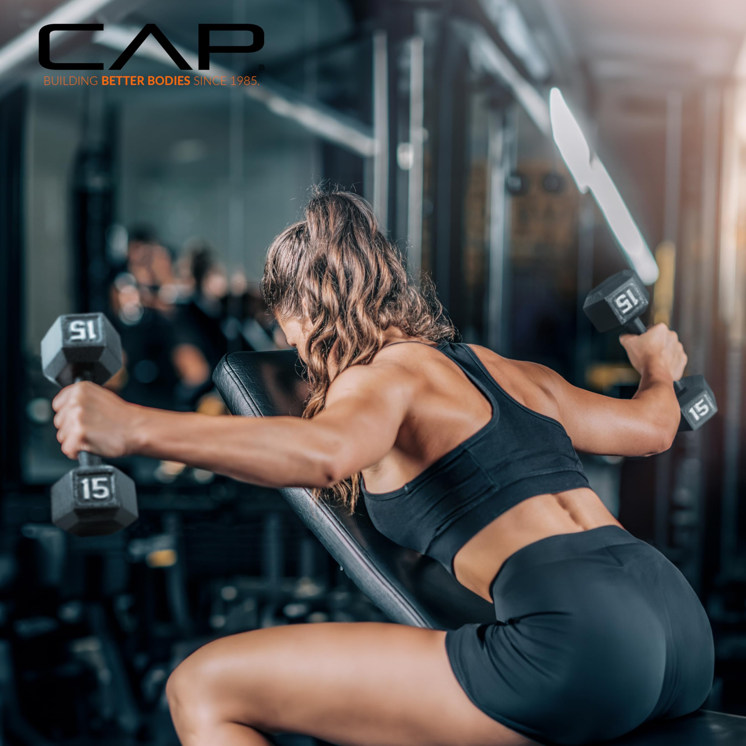 CAP Barbell Cast Iron Hex Dumbbell Set - 5-50 lbs Weight Options for Home Gym, Strength Training & CrossFit Workouts | Durable Rubber Coated Hexagonal Dumbbells for Men & Women