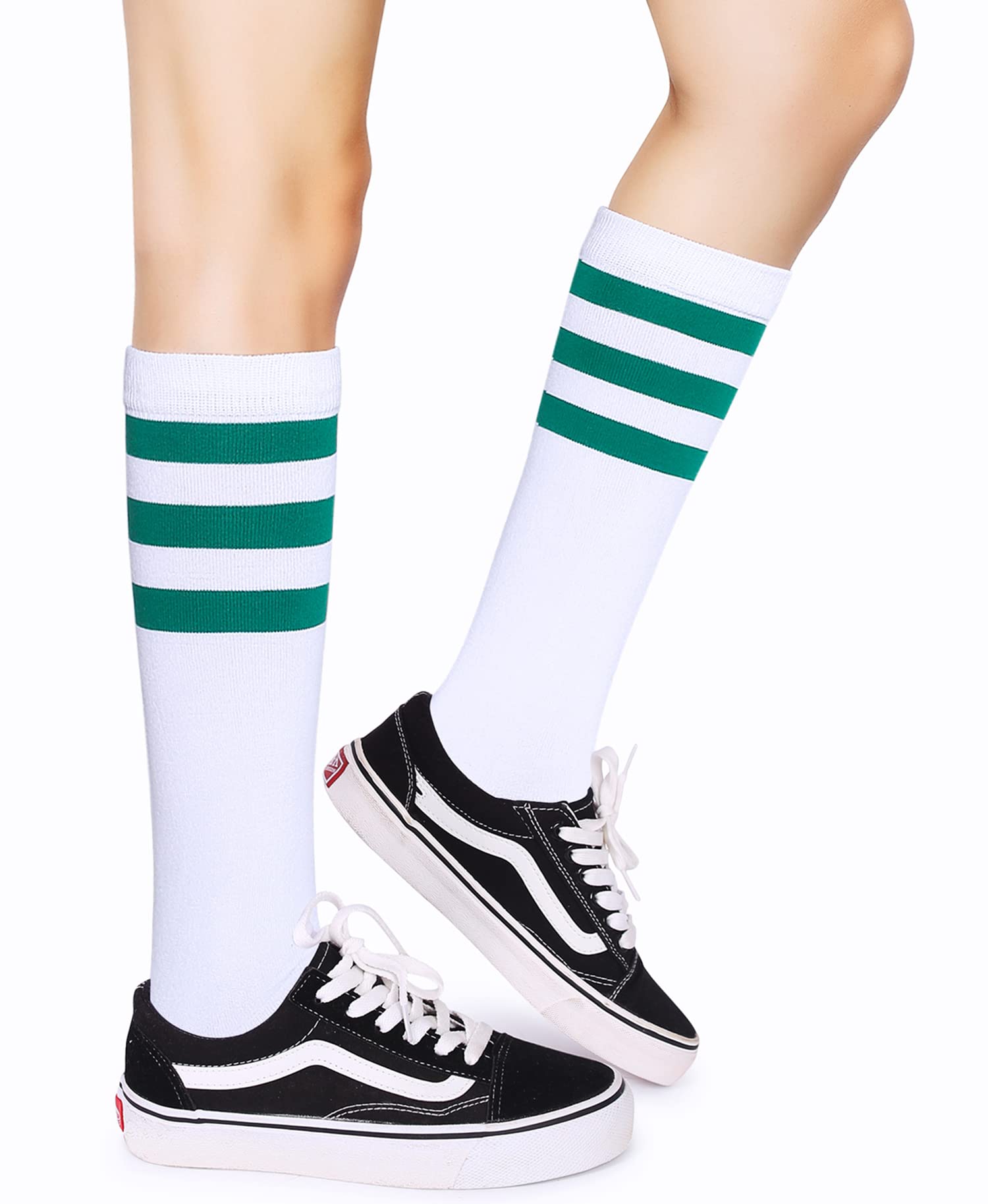 Henwarry Over the Calf Tube Socks - Classic Triple Stripes Cotton Retro Athletic Socks for Men & Women - Perfect for Running, Sports & Casual Wear