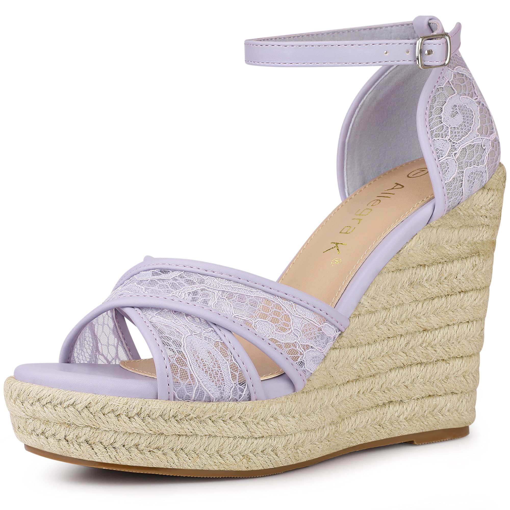 Allegra K Women's Espadrille Wedge Sandals with Lace Design - Comfortable Summer Casual Shoes for Beach, Vacation & Outdoor Activities