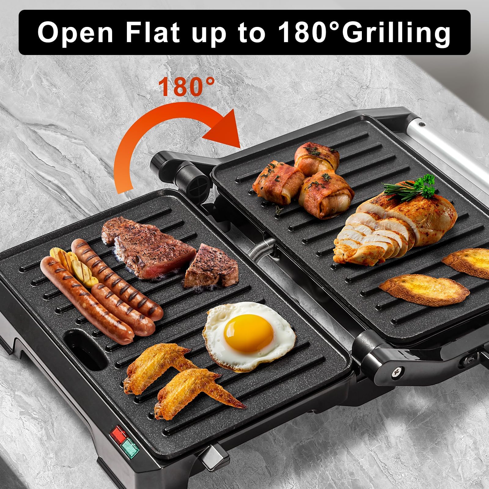 Electric Panini Press Grill Sandwich Maker - Non-Stick, 180° Open Design for Indoor Grilling - Perfect for Steaks, Burgers, Sandwiches & More - Ideal for Home Kitchens, Camping & Quick Meals (Black)