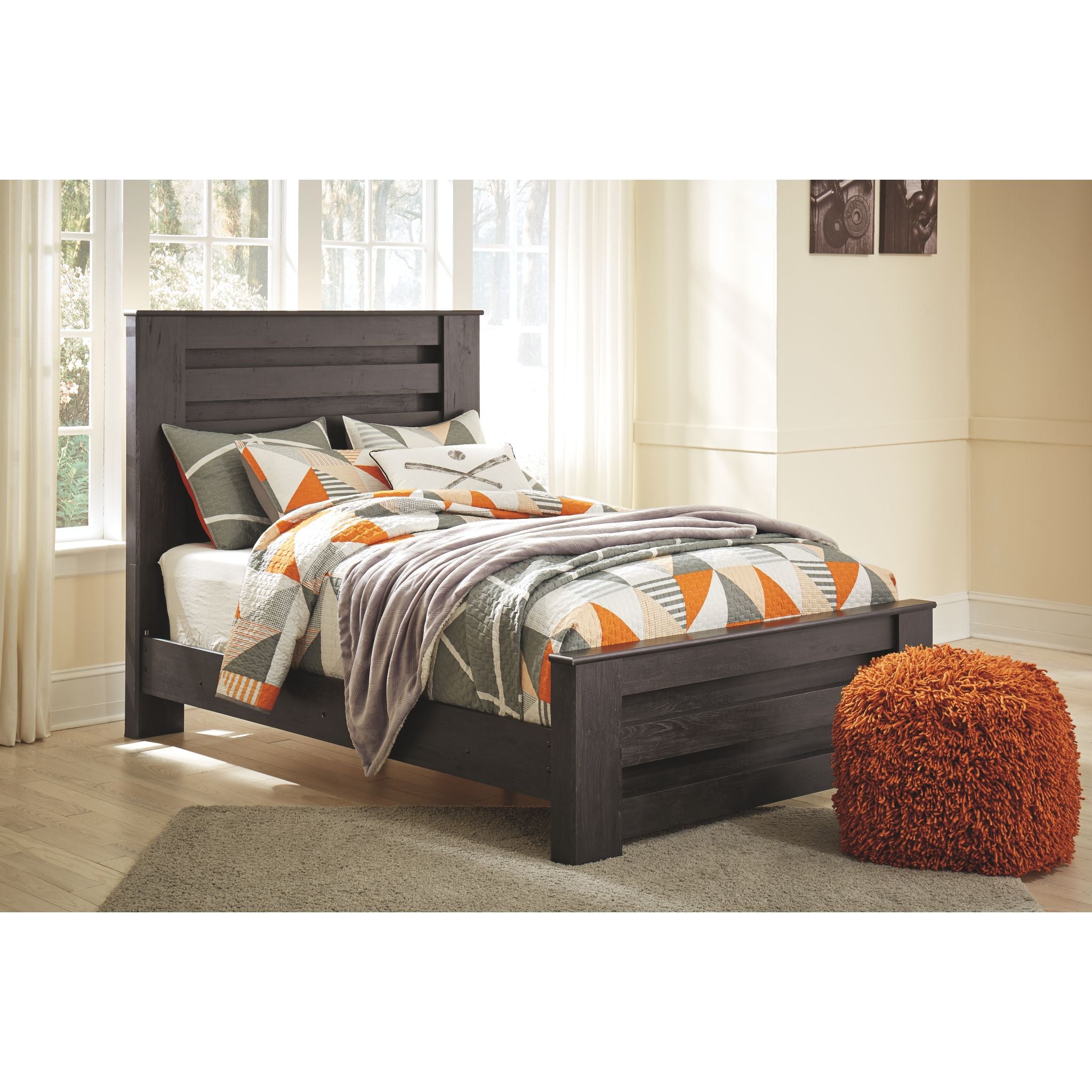 Brinxton Full Panel Bed Frame - Charcoal Grey Queen Size - Modern Platform Bed with Headboard & Footboard - Perfect for Master Bedroom & Guest Room