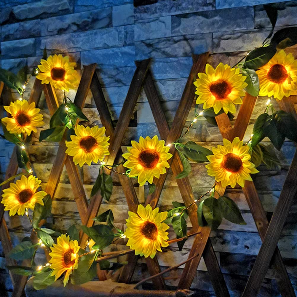 Solar Powered Sunflower Fairy Lights - Outdoor Garden Decor with Sunflower Vines & LED String Lights for Patio, Yard, Wedding, Party Decoration (Waterproof, Plastic)