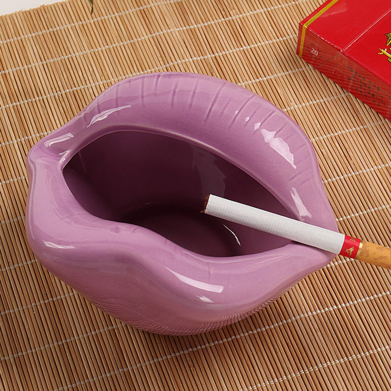 helegeSONG Ceramic Lips Ashtray - Pink & Purple Cute Ashtray for Women, Elegant Ceramic Smoking Accessory, Unique Room Decor for Home, Bedroom, or Office Use