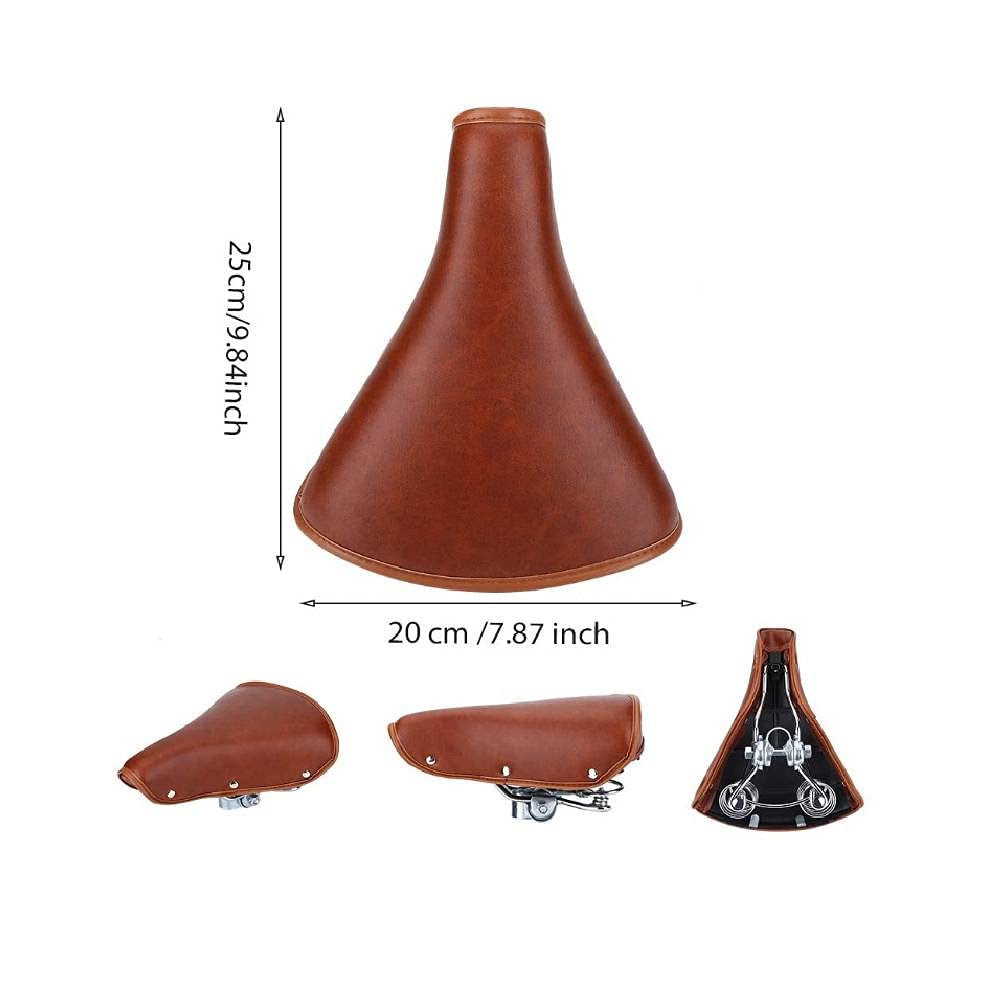 Premium PU Leather Bike Seat - Universal Replacement Saddle with Spring Cushion for Comfortable Cycling (Brown) | Ideal for Road Bikes, Exercise Bikes & Outdoor Cycling