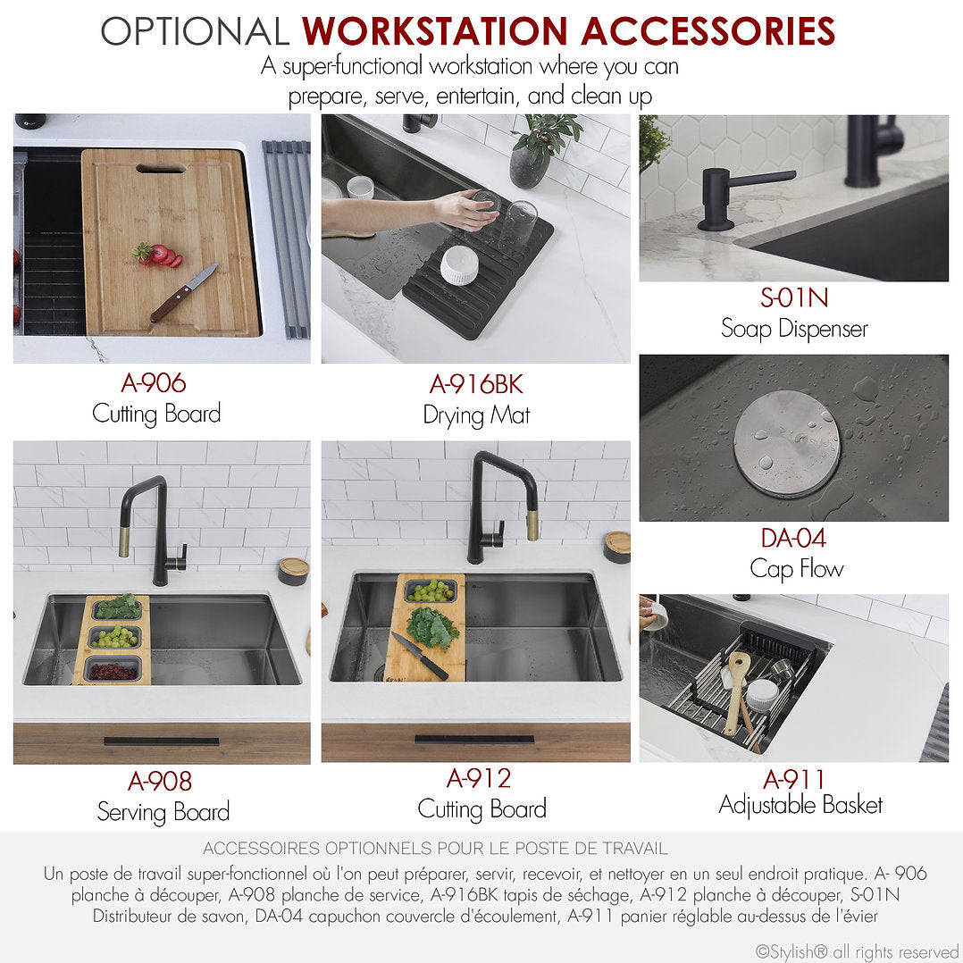Versa33 S 613WNK 33-Inch Undermount Single Bowl Kitchen Sink in Graphite Black - Includes Accessories for Modern Home Cooking & Entertaining
