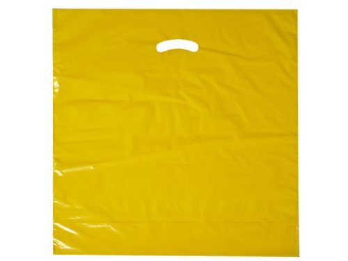 20x20x5 Inch Yellow Super Gloss Recycled Plastic Bags - 1.50 Mil Thick, 500 Pack | Eco-Friendly Shopping Bags for Retail, Grocery & Gift Packaging
