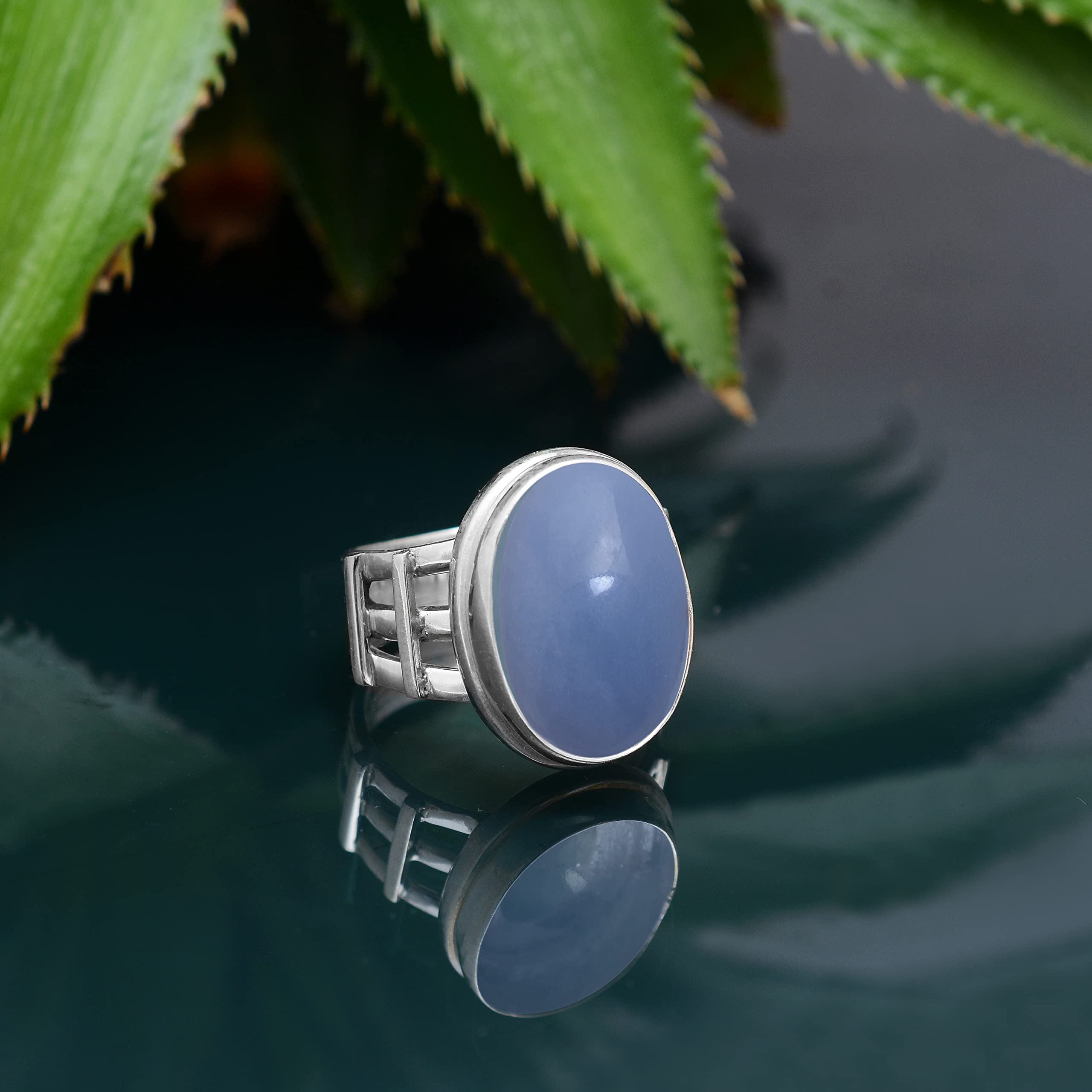 Angelite Ring for Women - 925 Sterling Silver Handmade Jewelry with Blue Angelite Gemstone | Elegant Designer Ring for Everyday Wear, Gift Giving & Special Occasions