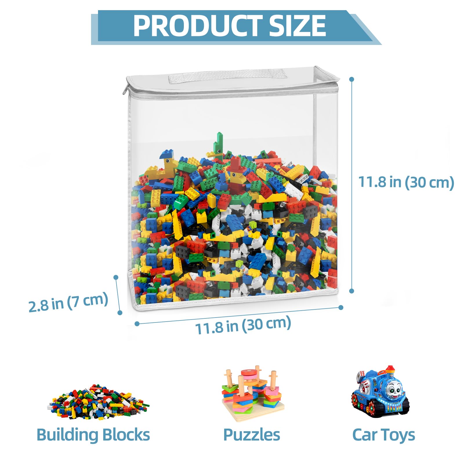 6 Pack Clear Zippered Toy Storage Bags - Transparent Organizer for Blocks, Puzzles & Small Toys - Perfect for Kids' Room, Playroom & Travel Organization