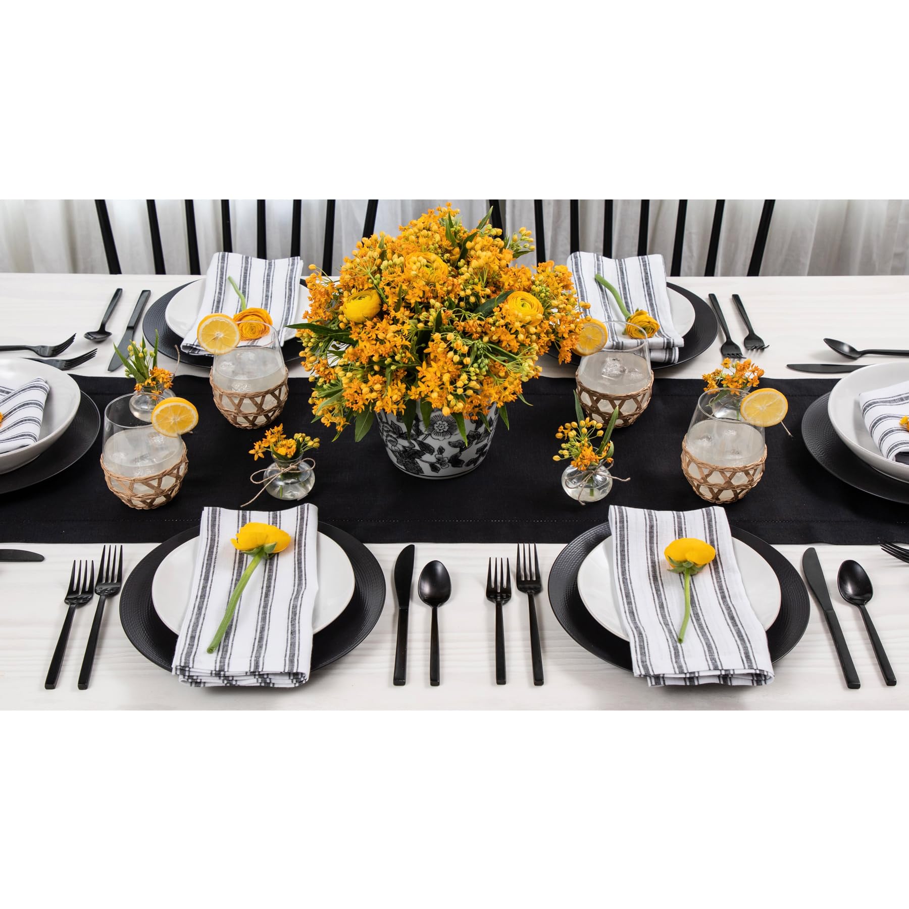 Solino Home 100% Pure Linen Table Runner 16 x 120 Inches - Classic Hemstitch Black Dining Tablecloth for Wedding, Party & Holiday Decor (Easter, Mother's Day, Spring) - Elegant Table Setting for Formal Dinners & Special Occasions