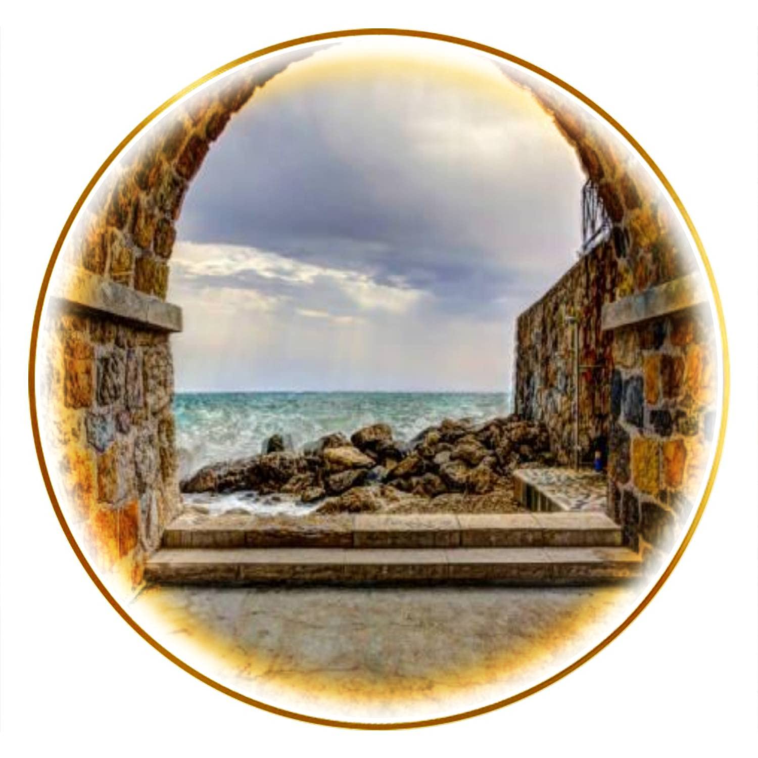 Modern LED Wall Sconce - Coastal Fortress View of Antibes France Art Print - Dimmable Bedroom & Living Room Lighting - Perfect for Staircase, Hallway & Hotel Decor
