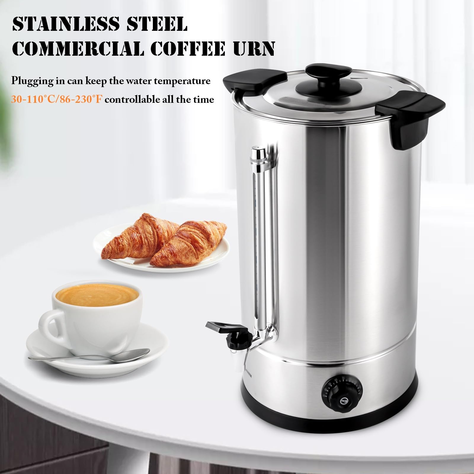 CNCEST Commercial Stainless Steel 15L/3.96gal 1.4KW Coffee Urn Maker - Automatic Brewing, Adjustable Temperature (30-110°C/86-230°F) for Home, Office, Wedding & Events - Perfect for Large Gatherings, Catering & Hospitality Use