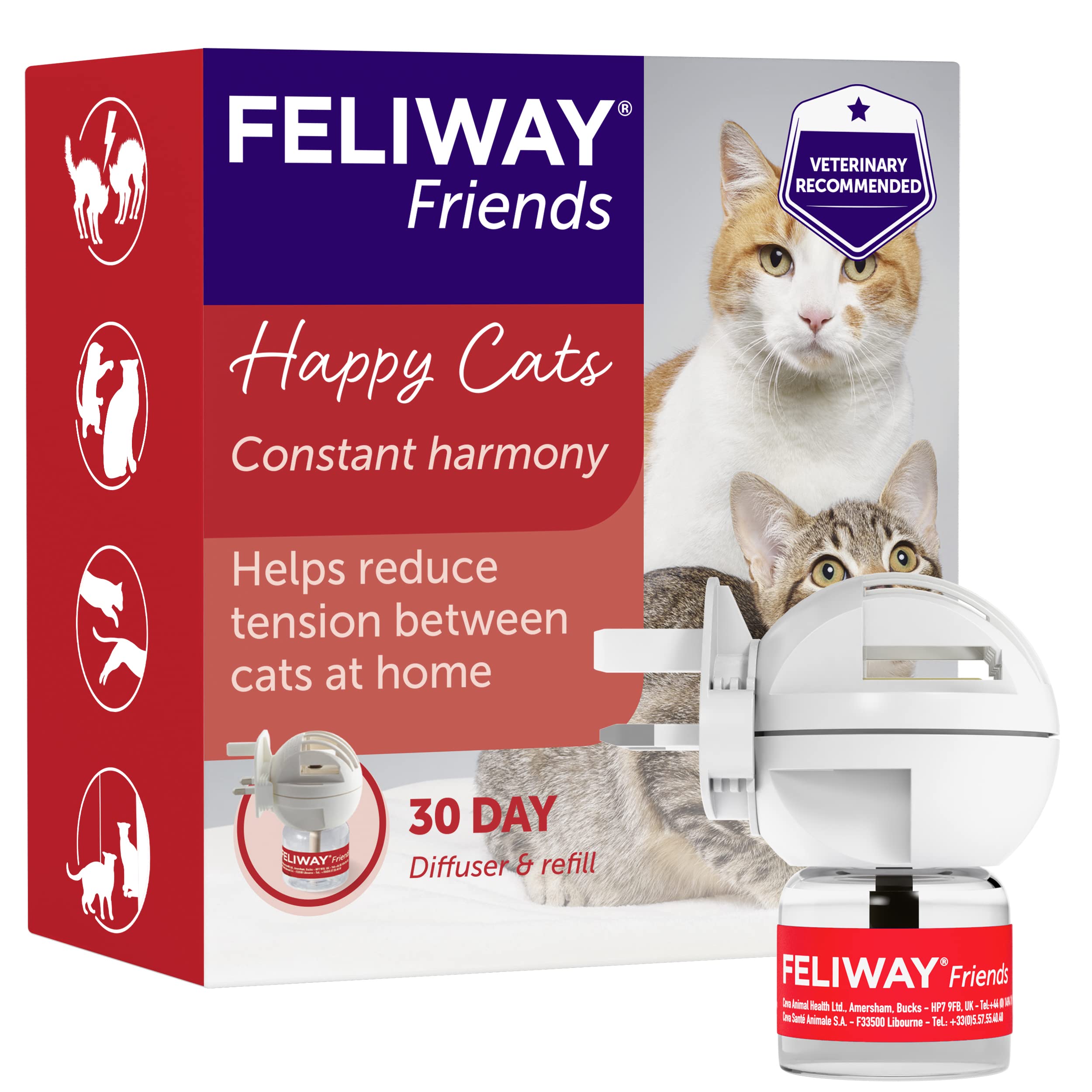 Feliway Friends 30 Day Starter Kit - Plug-In Cat Anxiety Relief Pheromone Diffuser with 48ml Refill | Reduce Multi-Cat Household Conflict | Calming Solution for Stressed Cats at Home, Vet Visits & Travel