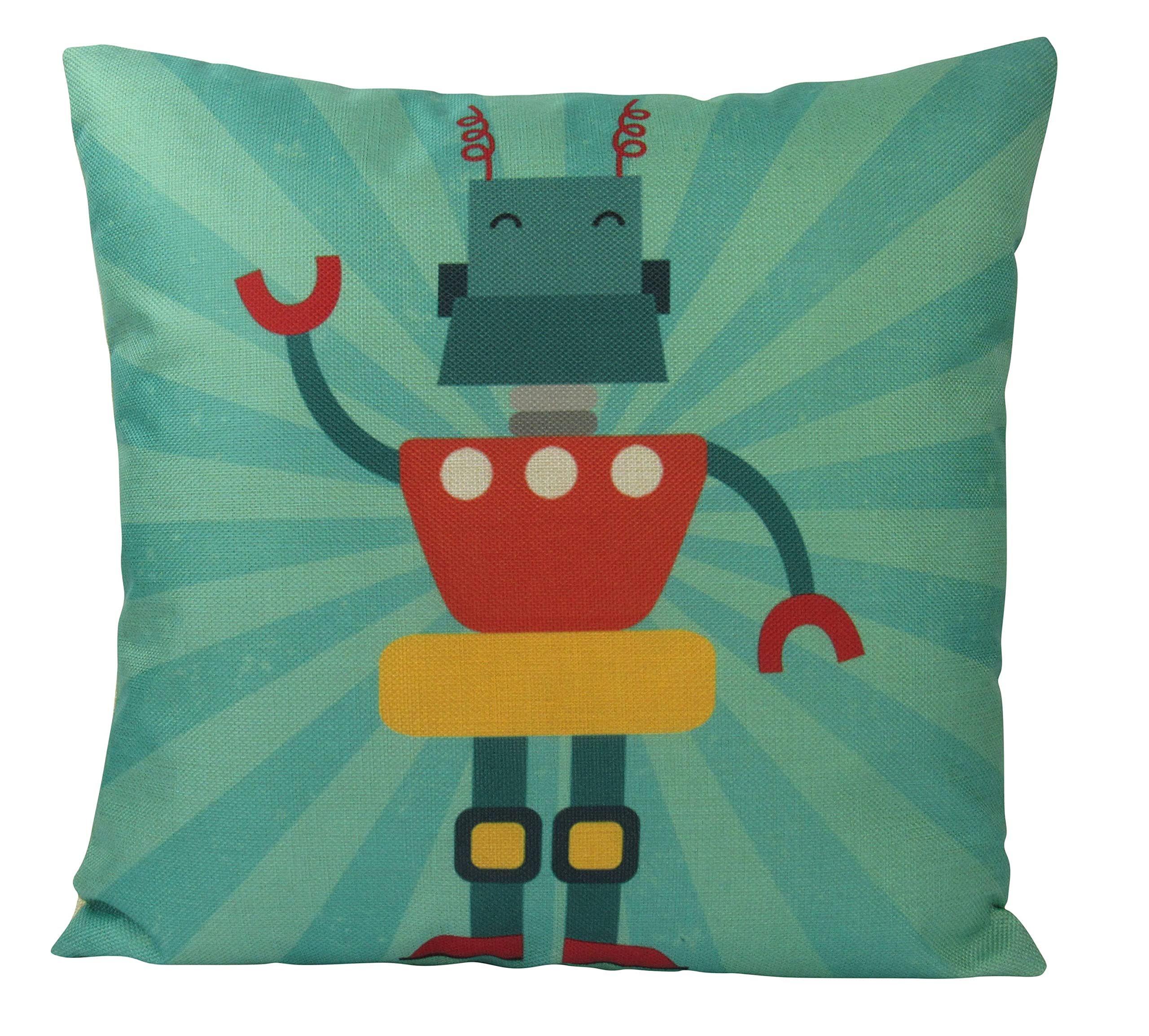 Fun Teal Robot Pillow Cover - Soft Throw Pillow for Kids Room Decor, Birthday Gift & Home Decoration | Perfect for Bedroom, Nursery & Living Room