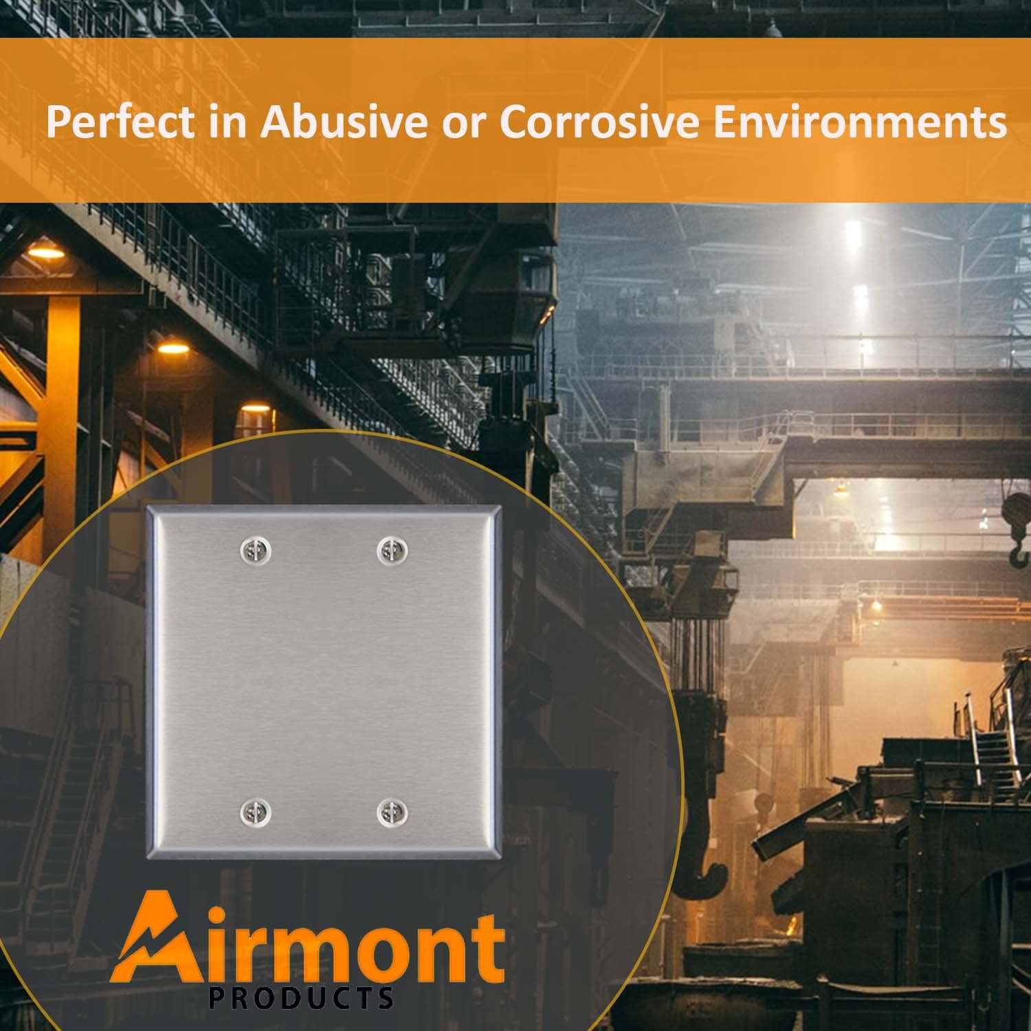 (2-Pack) Airmont AP-10412 Stainless Steel Blank Wall Plates - 2 Gang Standard Size 4.50