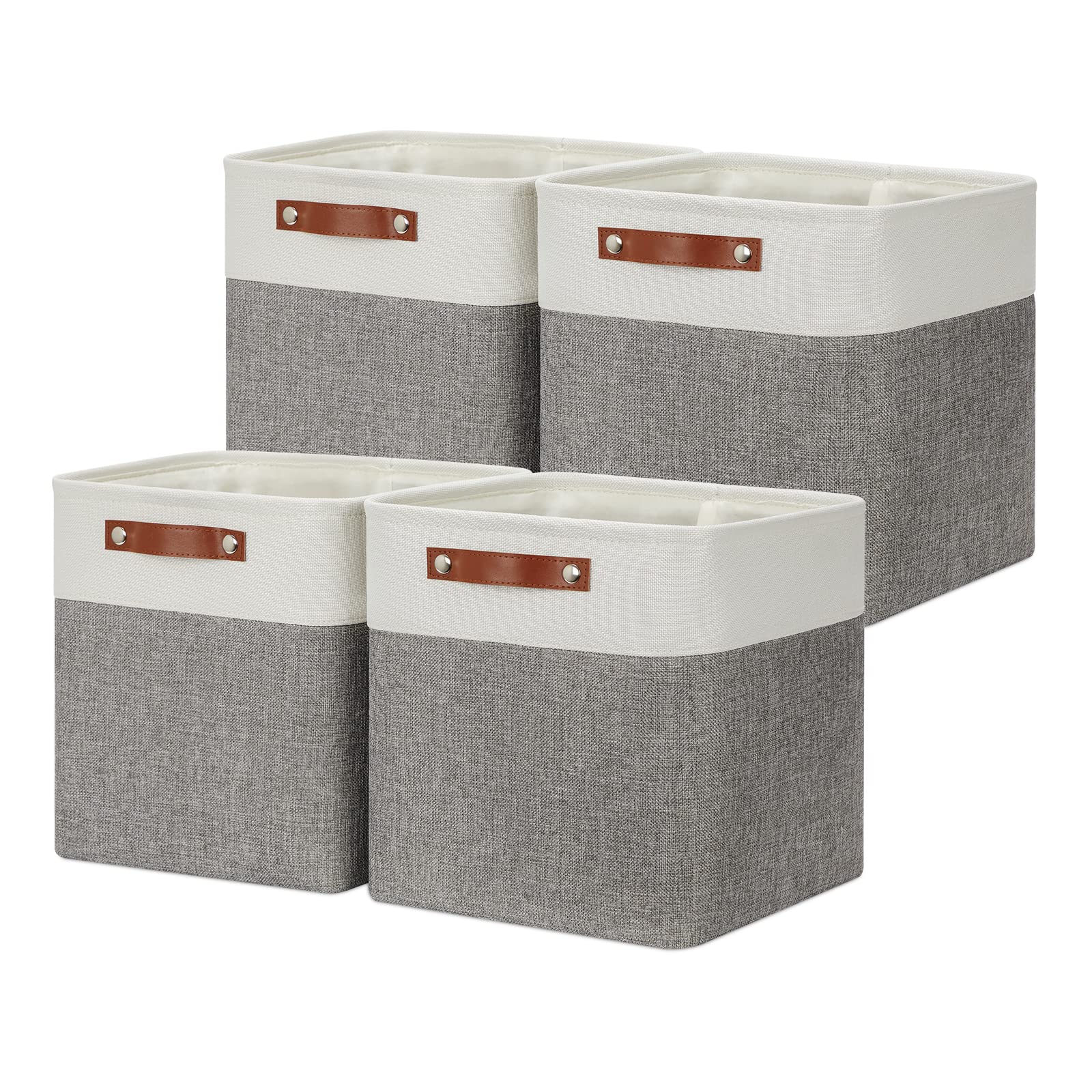 DULLEMELO Foldable Storage Baskets Set - 4 Large 12x12x12 Inch Cube Bins & 6 Small 11.8x7.9x5.1 Inch Organizer Baskets (White & Grey) | Space-Saving Closet, Nursery, Bathroom & Office Organization Solution