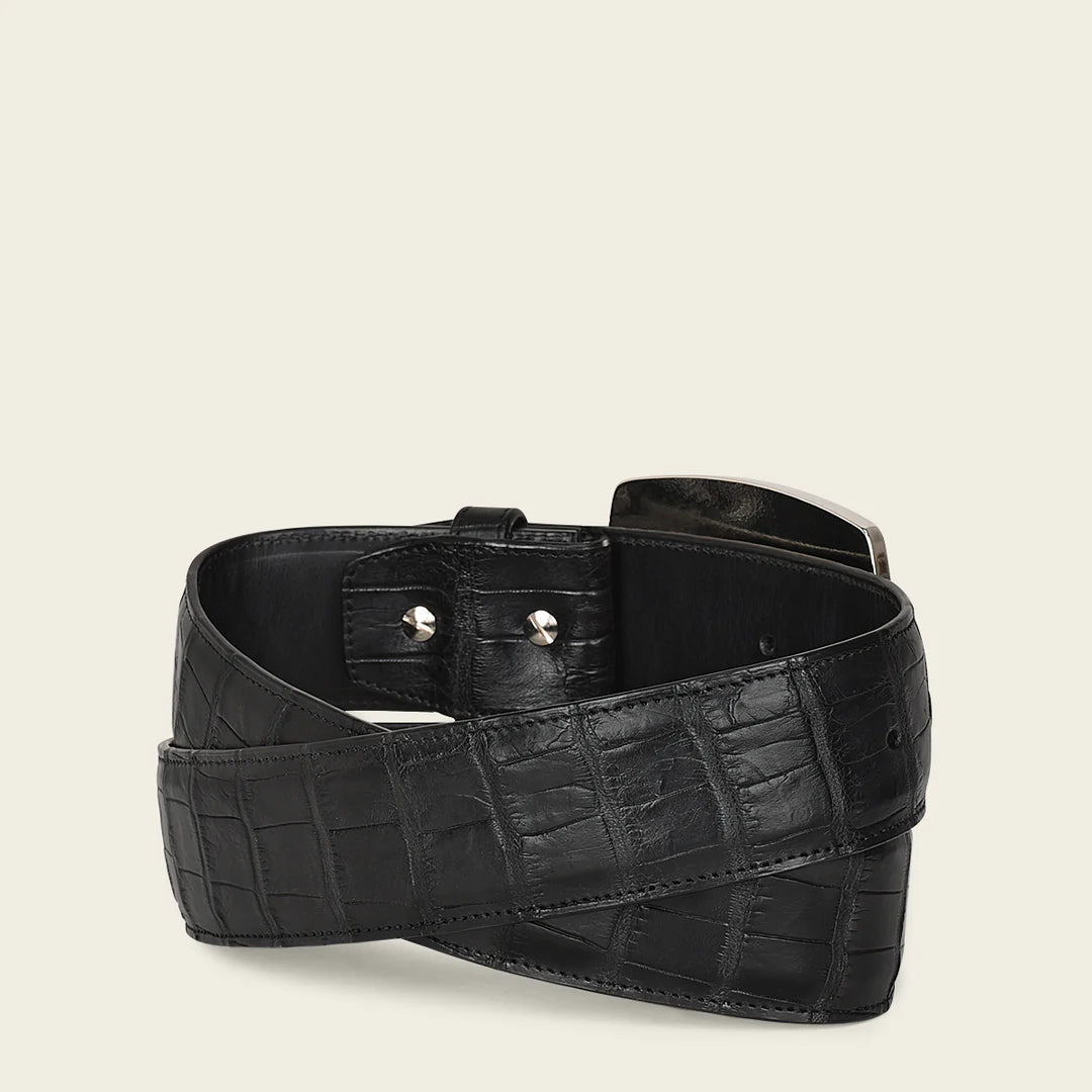 CV500AL Men's Black Casual Alligator Leather Belt - Stylish & Durable Fashion Accessory for Office, Date & Everyday Wear