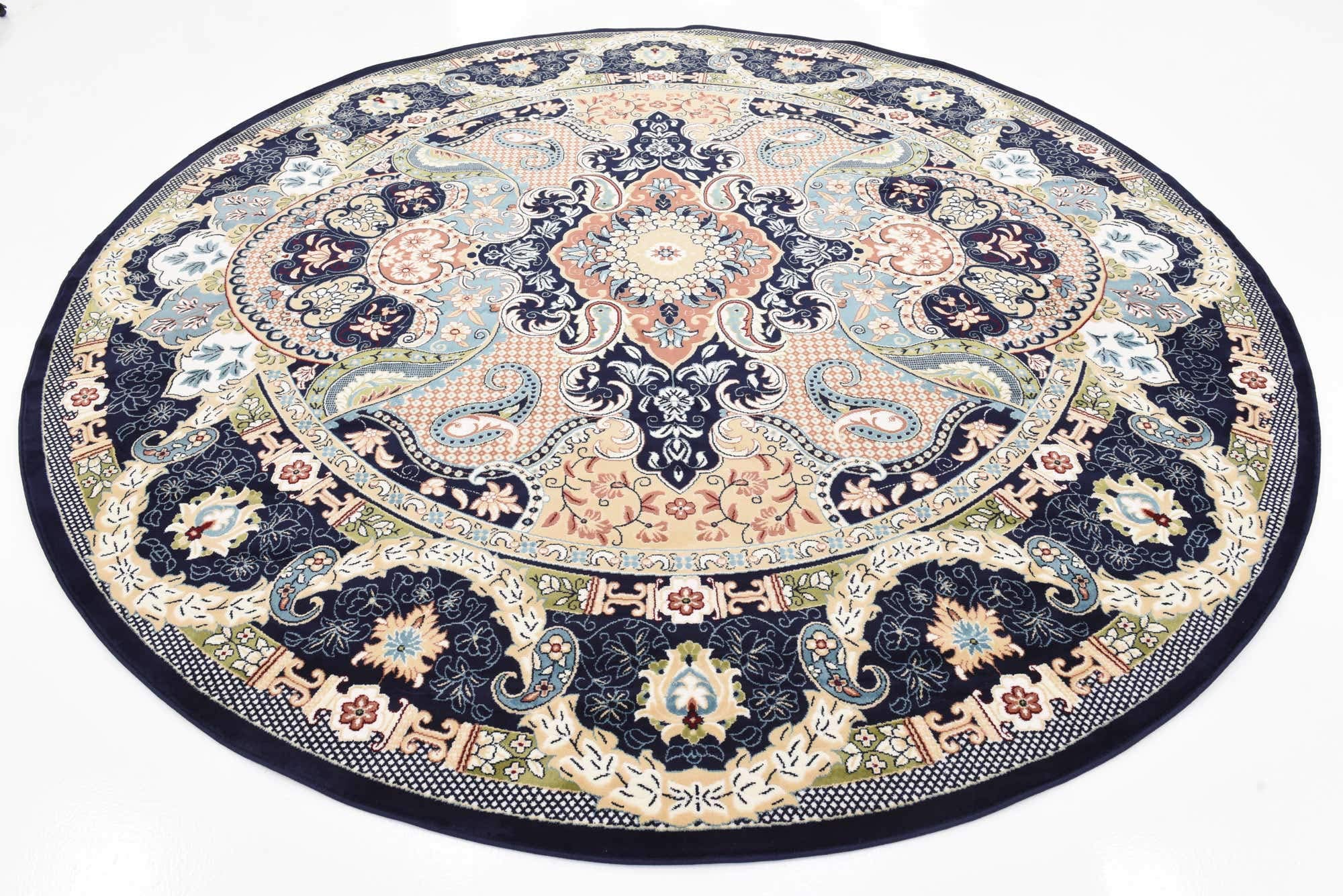 Unique Loom Narenj Collection Classic Traditional Medallion Textured Design Area Rug - 10' Round Navy Blue/Blue - Perfect for Living Room, Bedroom & Home Decor