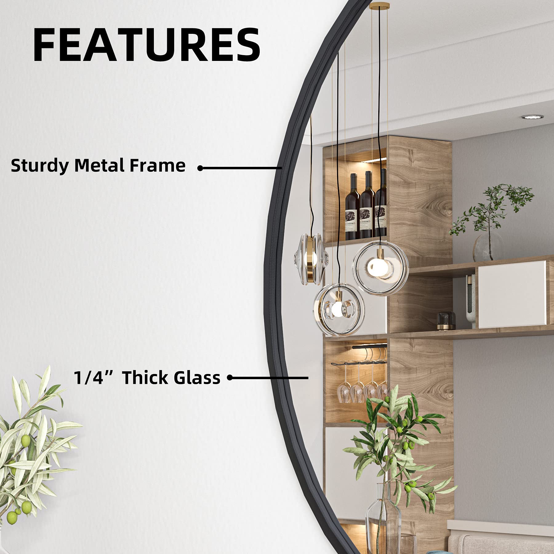 24 Inch Round Wall Mirror with Black Metal Frame - Bathroom, Bedroom, Living Room Decor - Modern Circle Vanity Mirror for Wall Mounting - Perfect for Entryway, Dressing Room & Home Decor (24 Inch)