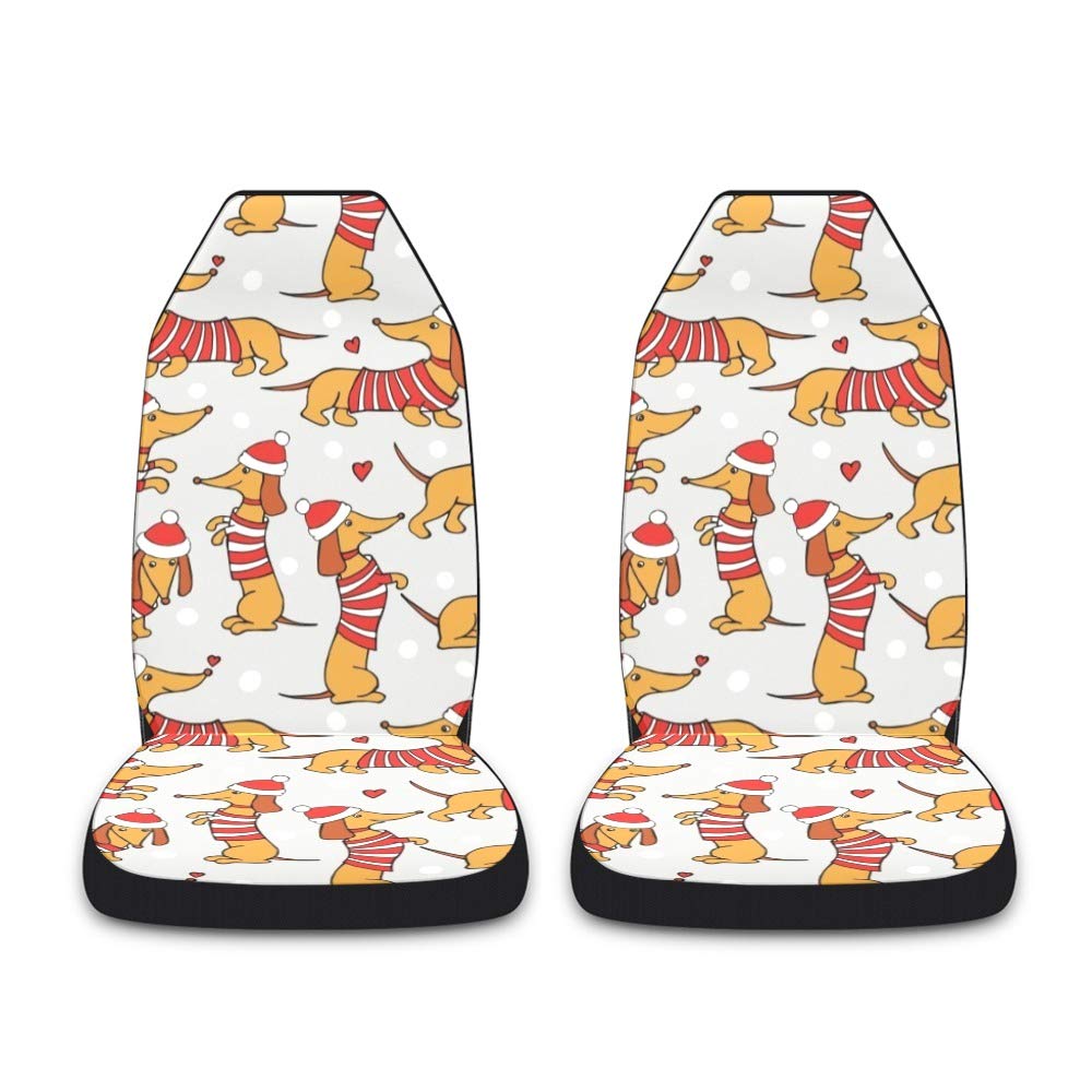 CUXWEOT Cute Christmas Dog Car Seat Covers - Front Set of 2, Universal Fit for Most Cars, Trucks, SUVs & Vans | Waterproof Pet Seat Protector & Mat for Holiday Travel & Daily Commute