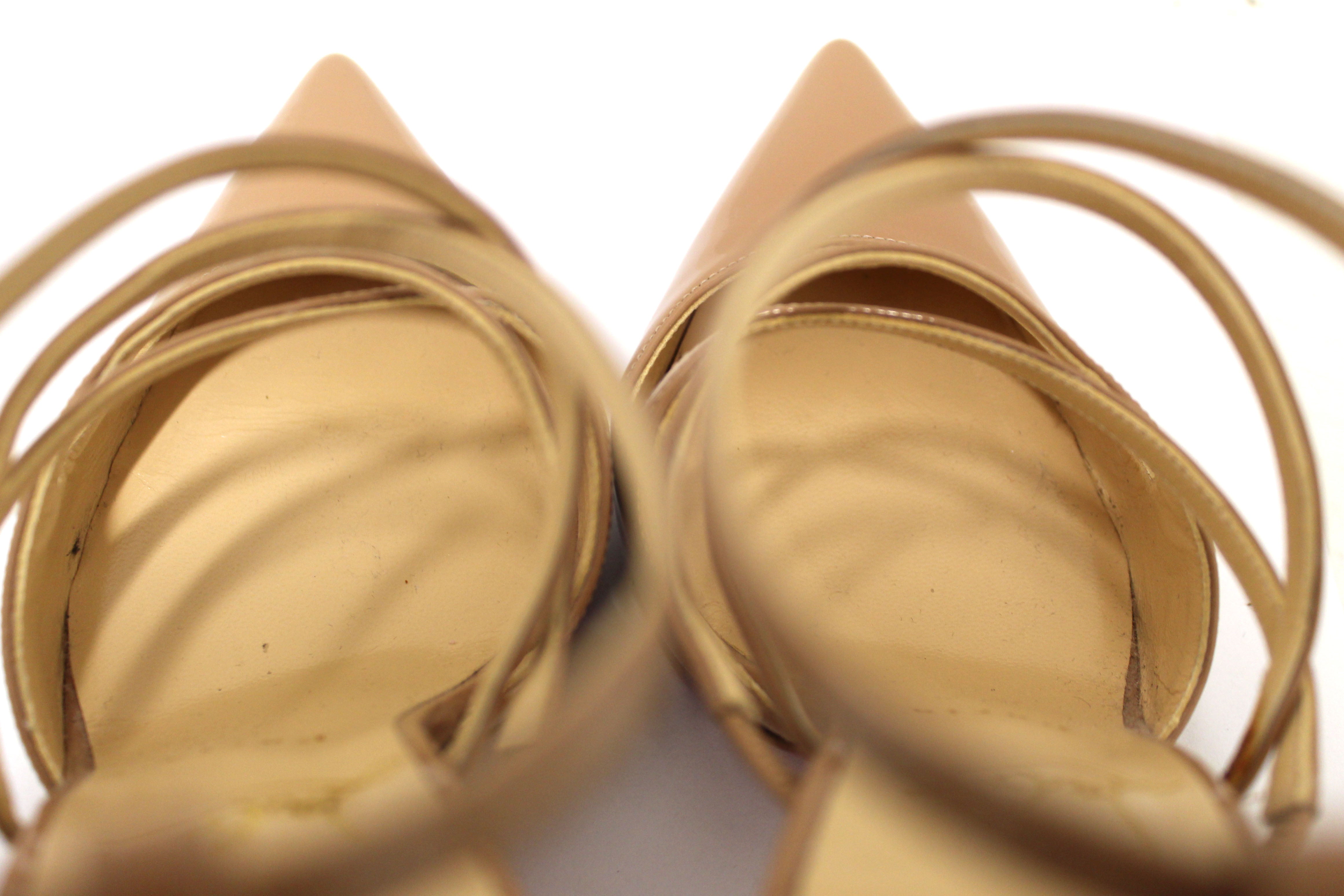 Authentic Christian Louboutin Beige Patent Leather Crossfliketa 100 Pumps - Women's Size 35 [EU] | Luxury High Heels for Parties, Weddings & Special Occasions