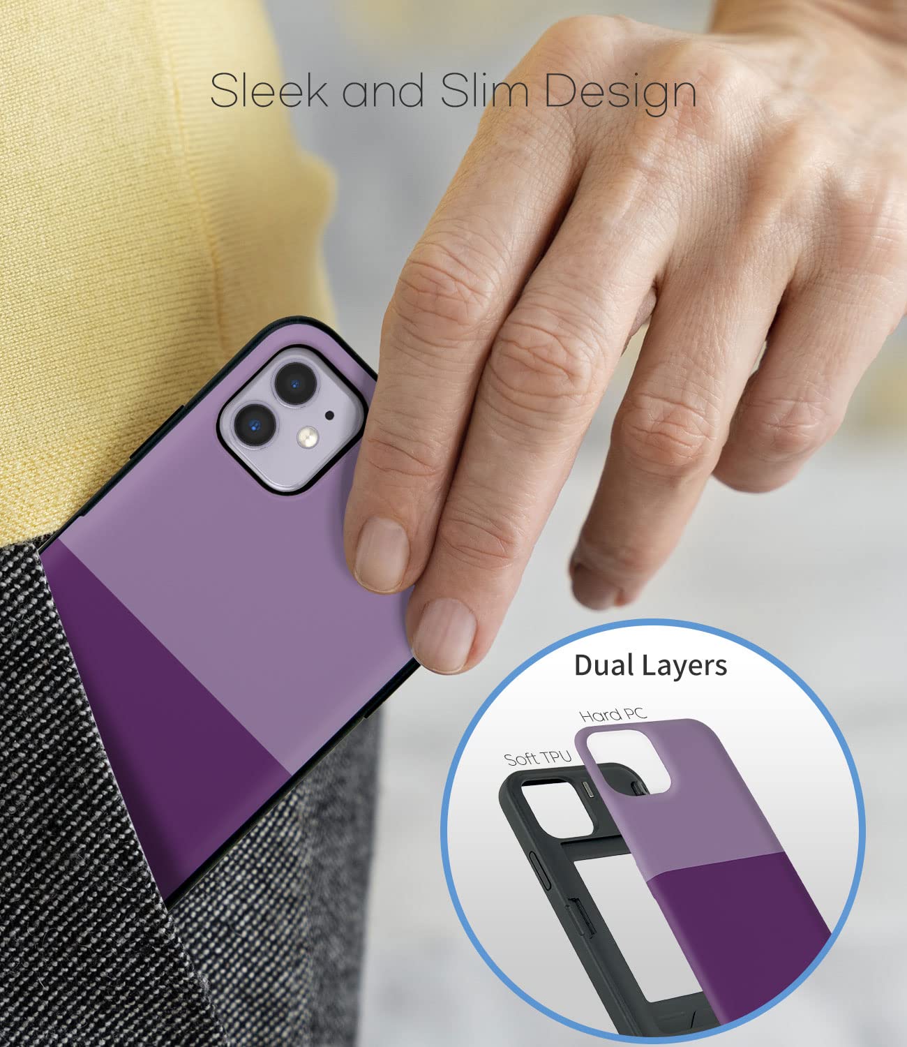 Qoosan Slim Protective iPhone 11 Case with Card Holder & Mirror - Wallet Phone Cover for iPhone 11 (6.1 Inch) | Perfect for Everyday Use, Travel & Hands-Free Convenience (Purple)