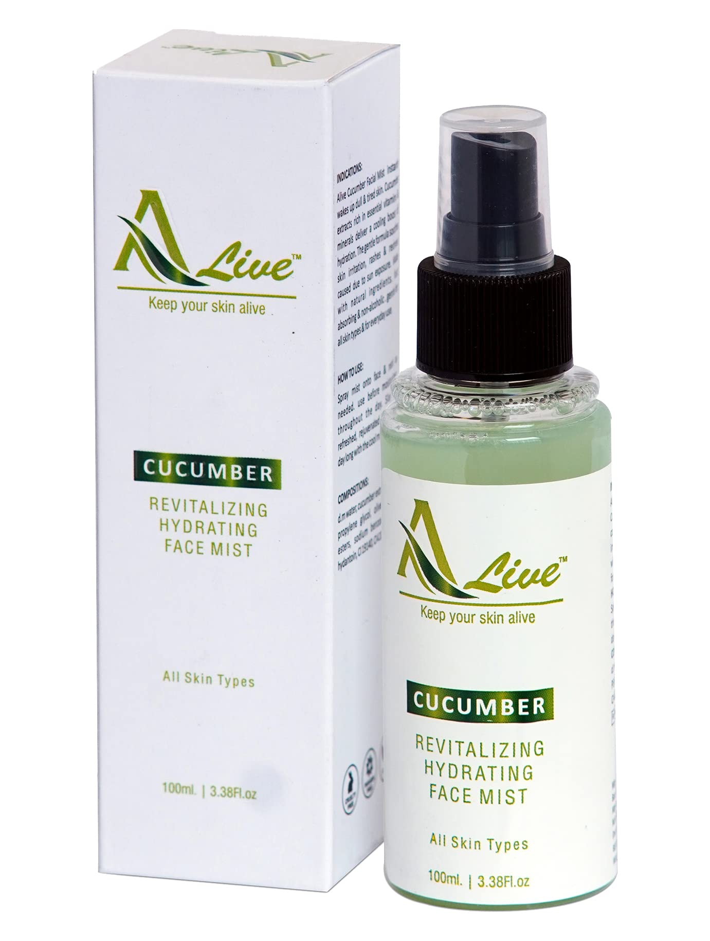 ALIVE HEALTH & BEAUTY Cucumber Revitalizing Hydrating Face Mist - 3.4 Fl Oz (100ml) | Refreshing Facial Spray for Dry Skin, Makeup Setting & On-the-Go Hydration | Travel Size, Vegan & Cruelty-Free