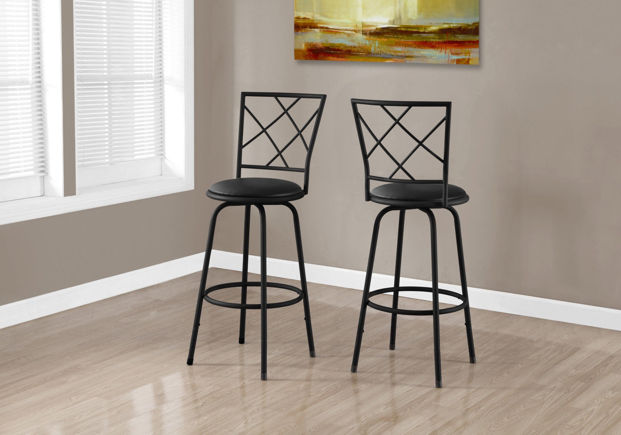 Premium Black Leather-Look Swivel Bar Stools - Set of 2 for Kitchen Island, Home Bar & Dining Room - Modern Counter Height Stools with 360° Rotation